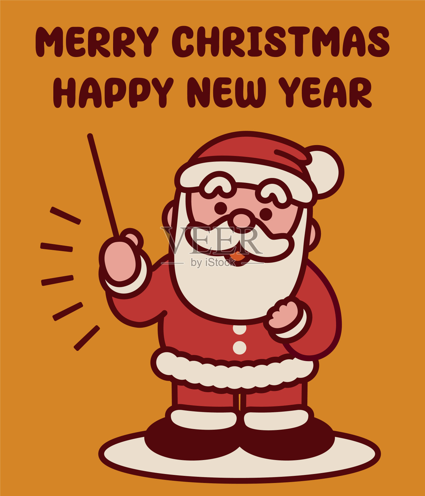 可爱的圣诞老人拿着指挥棒,祝您圣诞快乐,新年快乐插画图片素材