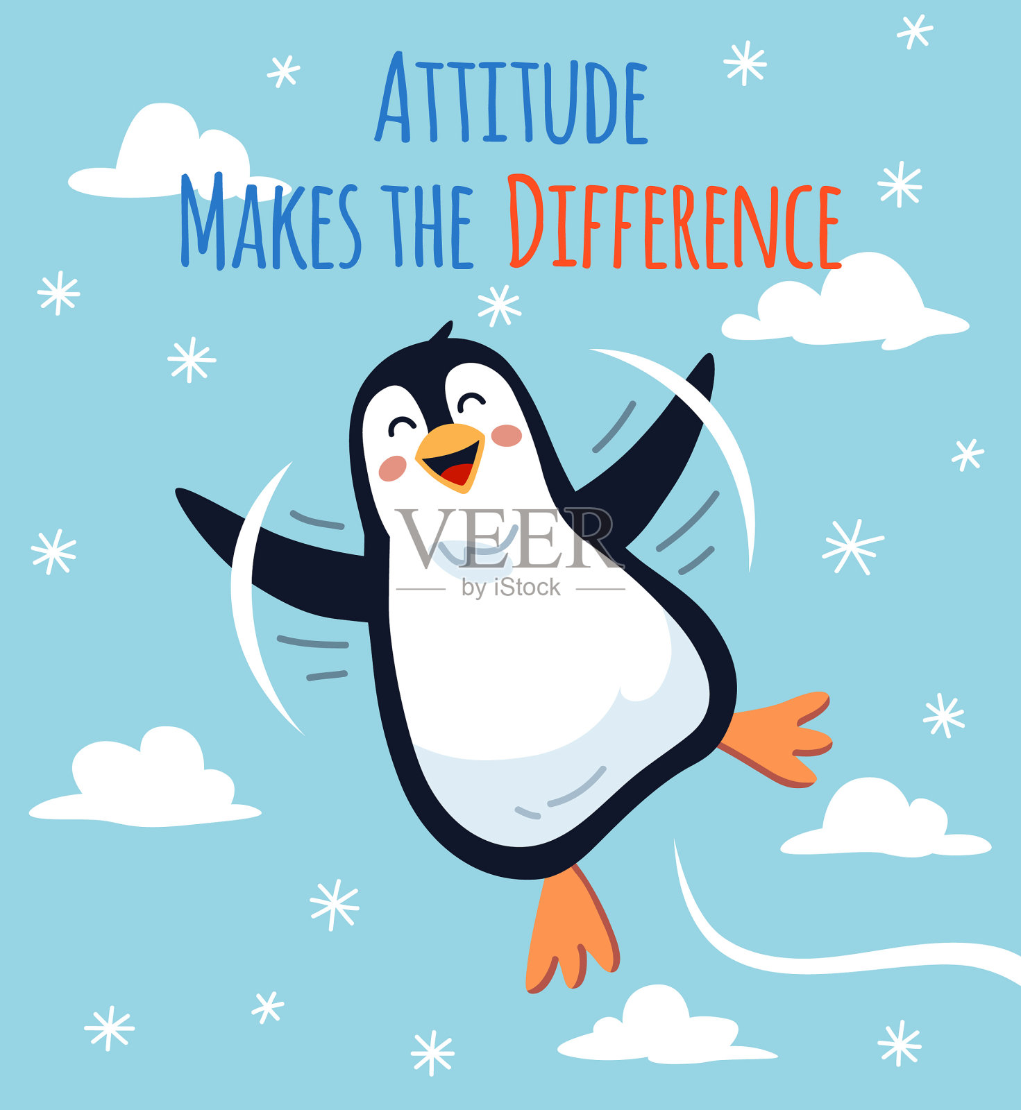 飞行企鹅励志卡插画图片素材