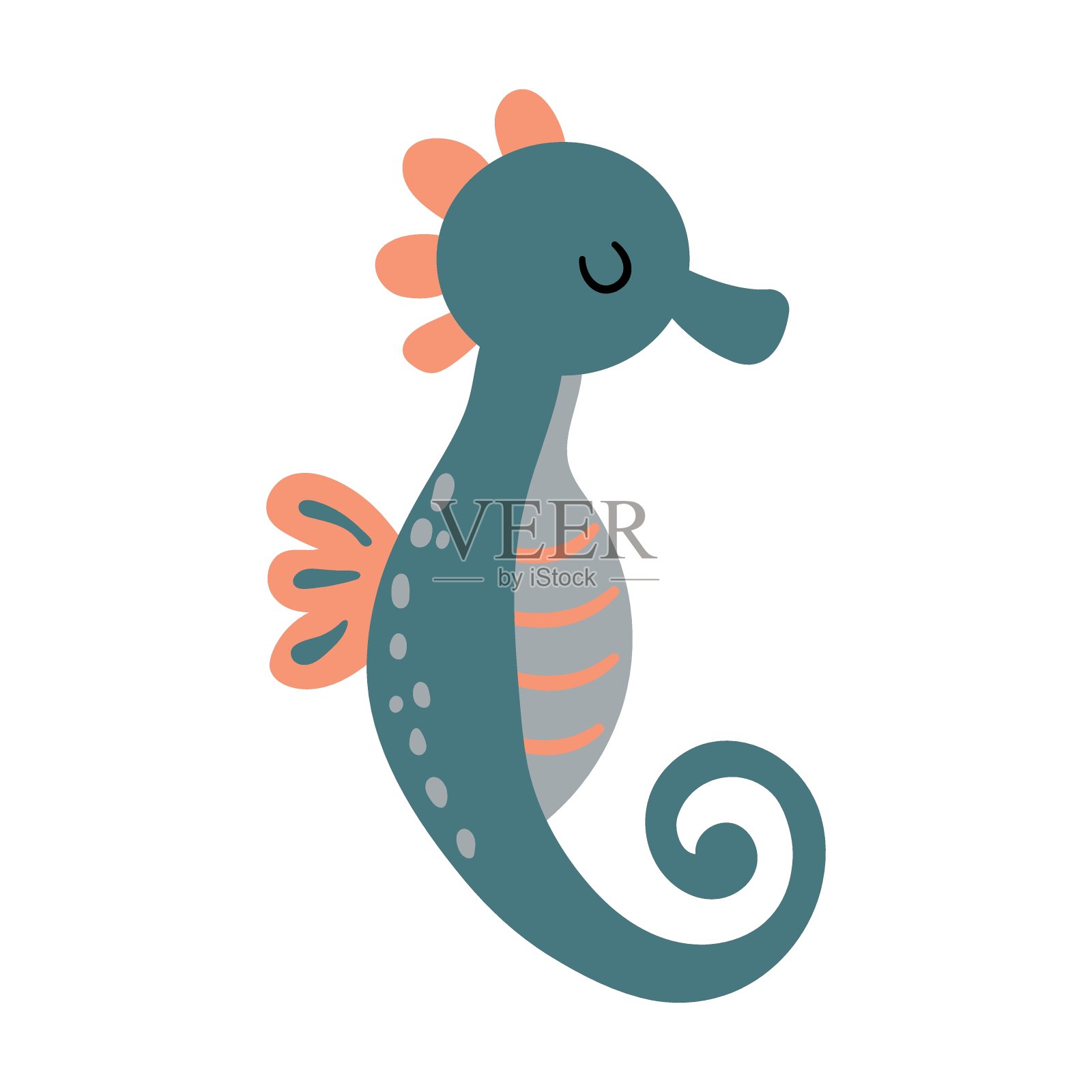 可爱的手绘海马。白色背景,孤立。插画图片素材