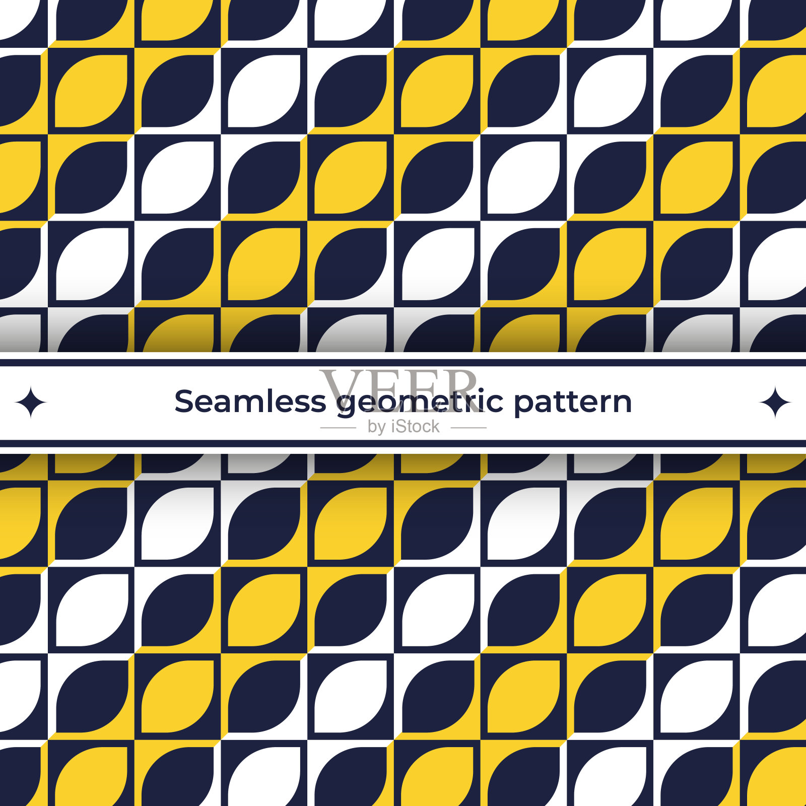 几何现代无缝图案与抽象柠檬水果黄蓝白矢量图像插画图片素材