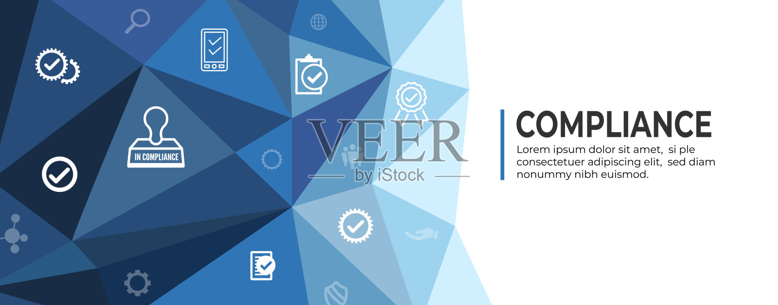 合规性Web Header横幅与批准和复选标记图标插画图片素材