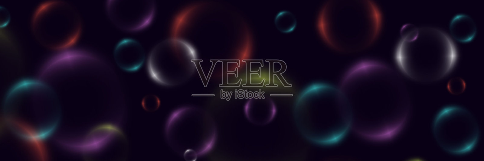 抽象的背景与霓虹气泡,彩虹彩色玻璃球或球体在黑色的背景。插画图片素材