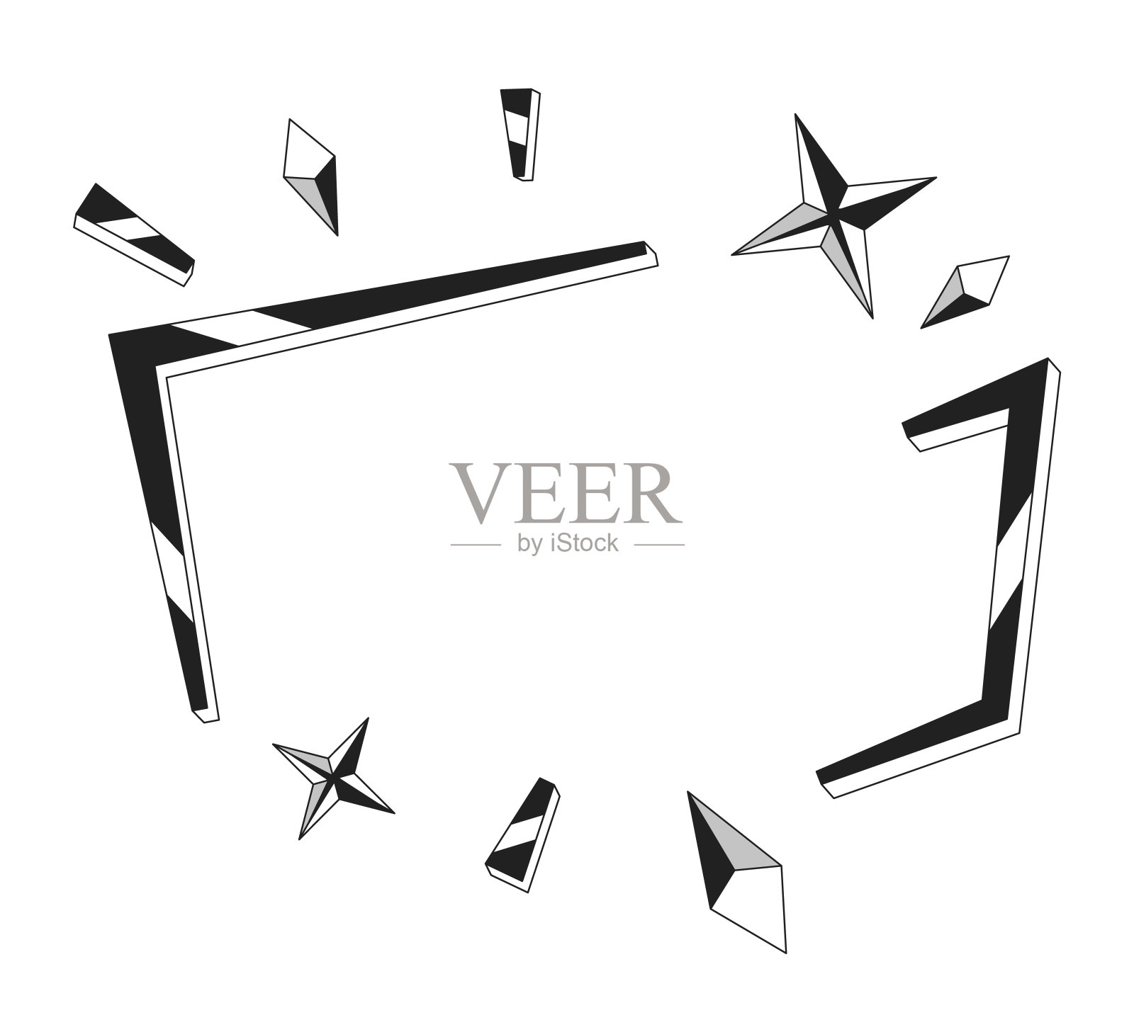 金色装饰框架与星星黑白二维卡通对象插画图片素材