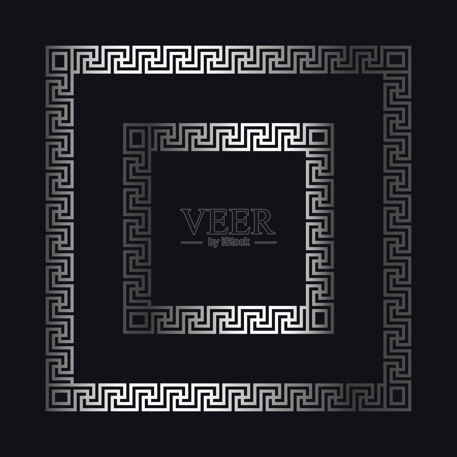 希腊银框架黑色背景,矢量插画图片素材