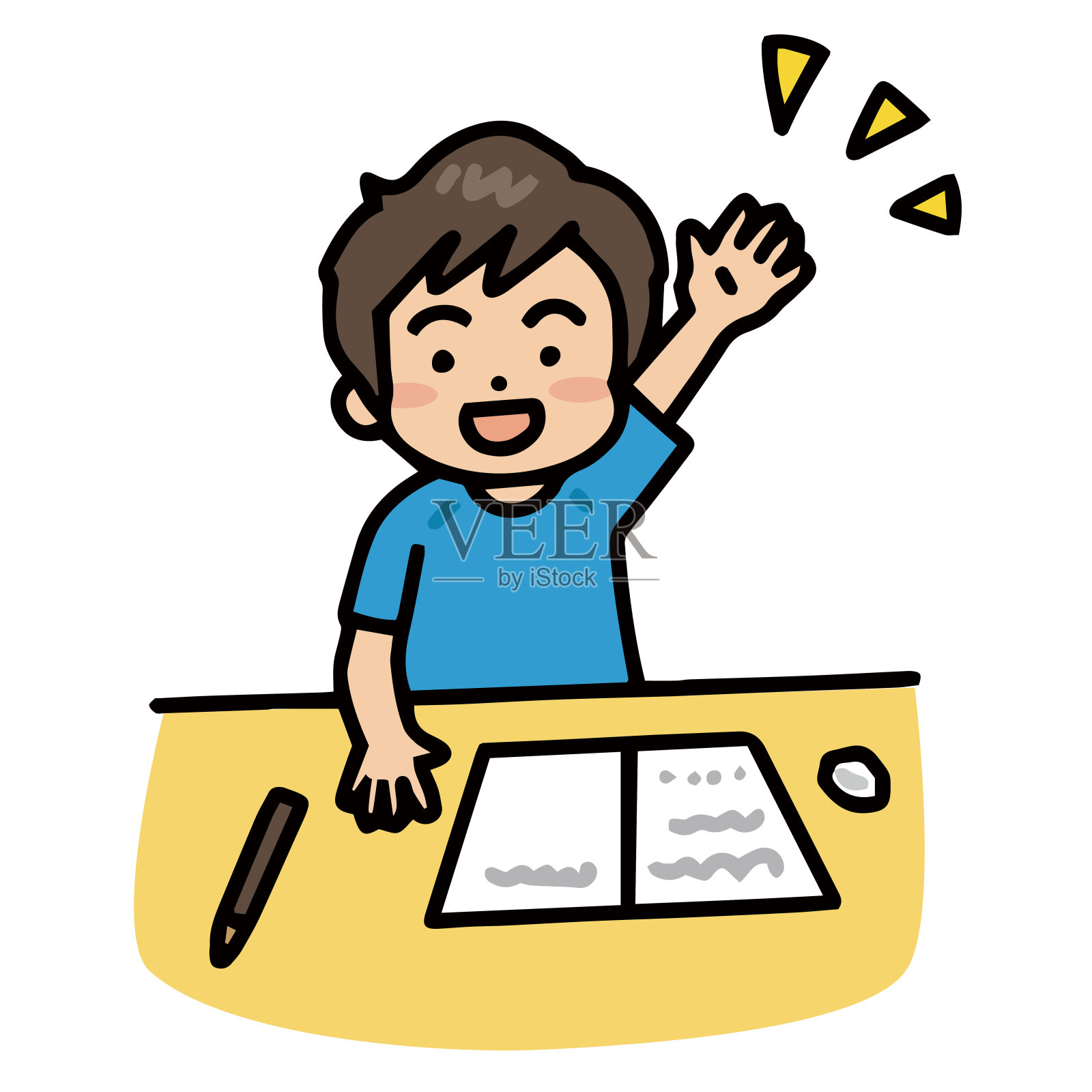 一个男孩举起双手的插图。插画图片素材