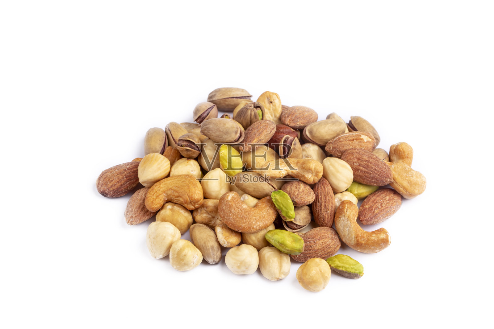 白色背景上的混合坚果照片摄影图片