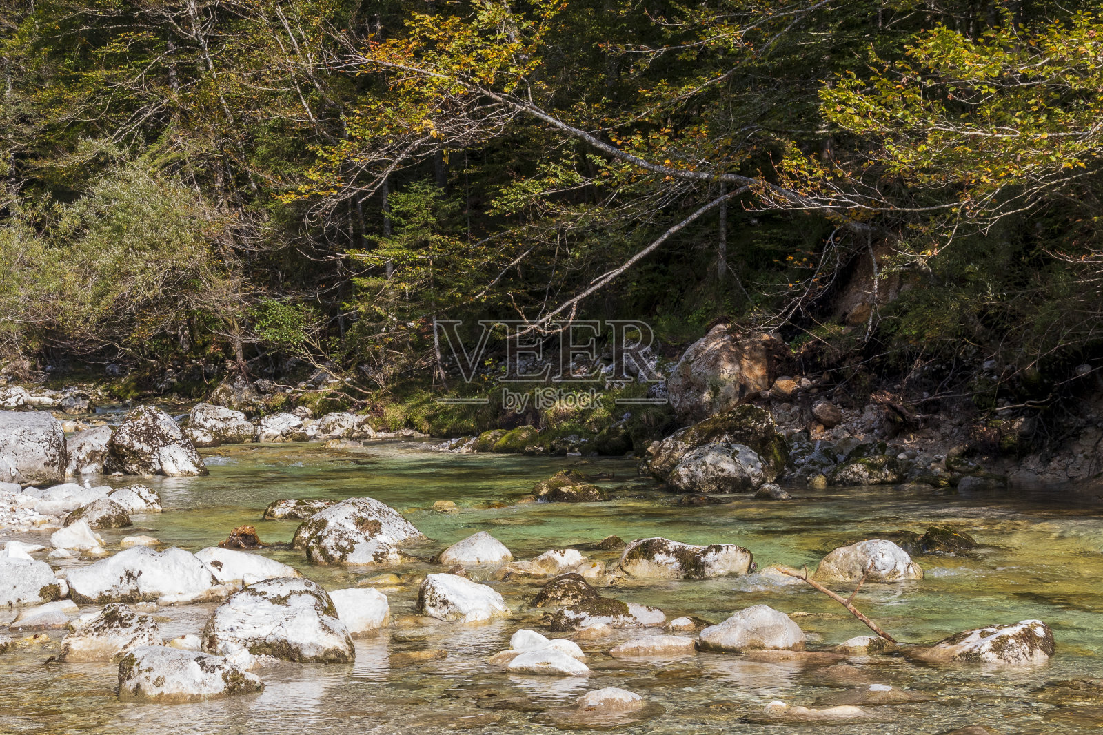 斯洛文尼亚的莫斯特尼卡峡谷有许多瀑布。照片摄影图片