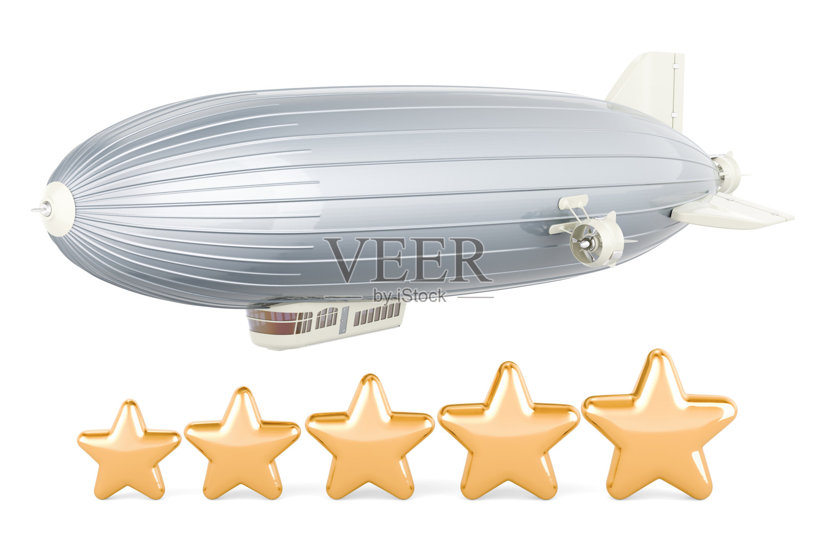 带有五颗金星的飞艇或飞艇气球,3D渲染照片摄影图片