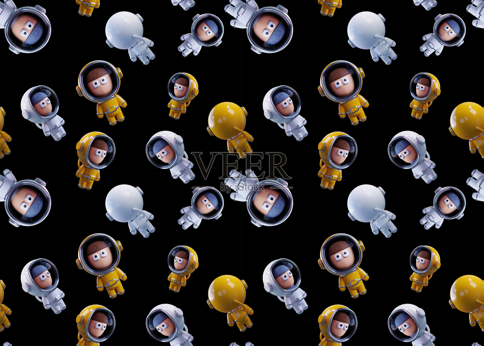 白色和黄色宇航员的中等比例图案。3 d渲染。照片摄影图片