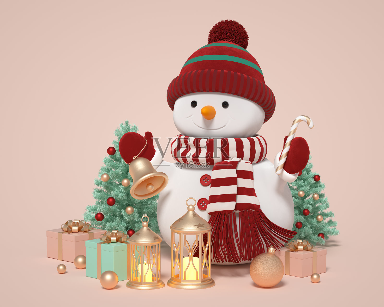 圣诞主题元素的3D建模和渲染,礼盒背景照片摄影图片