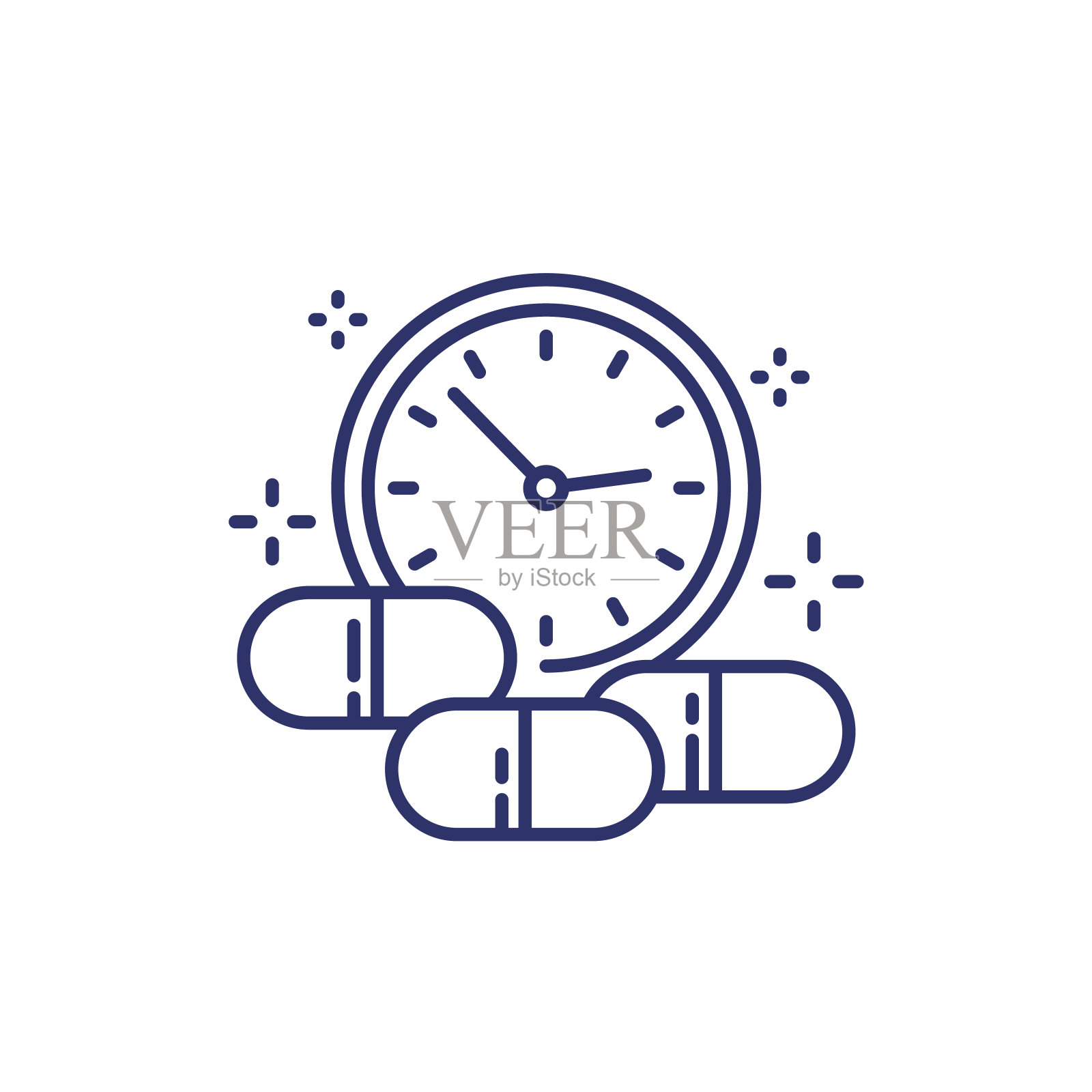 药物时间线图标与药丸和时钟插画图片素材