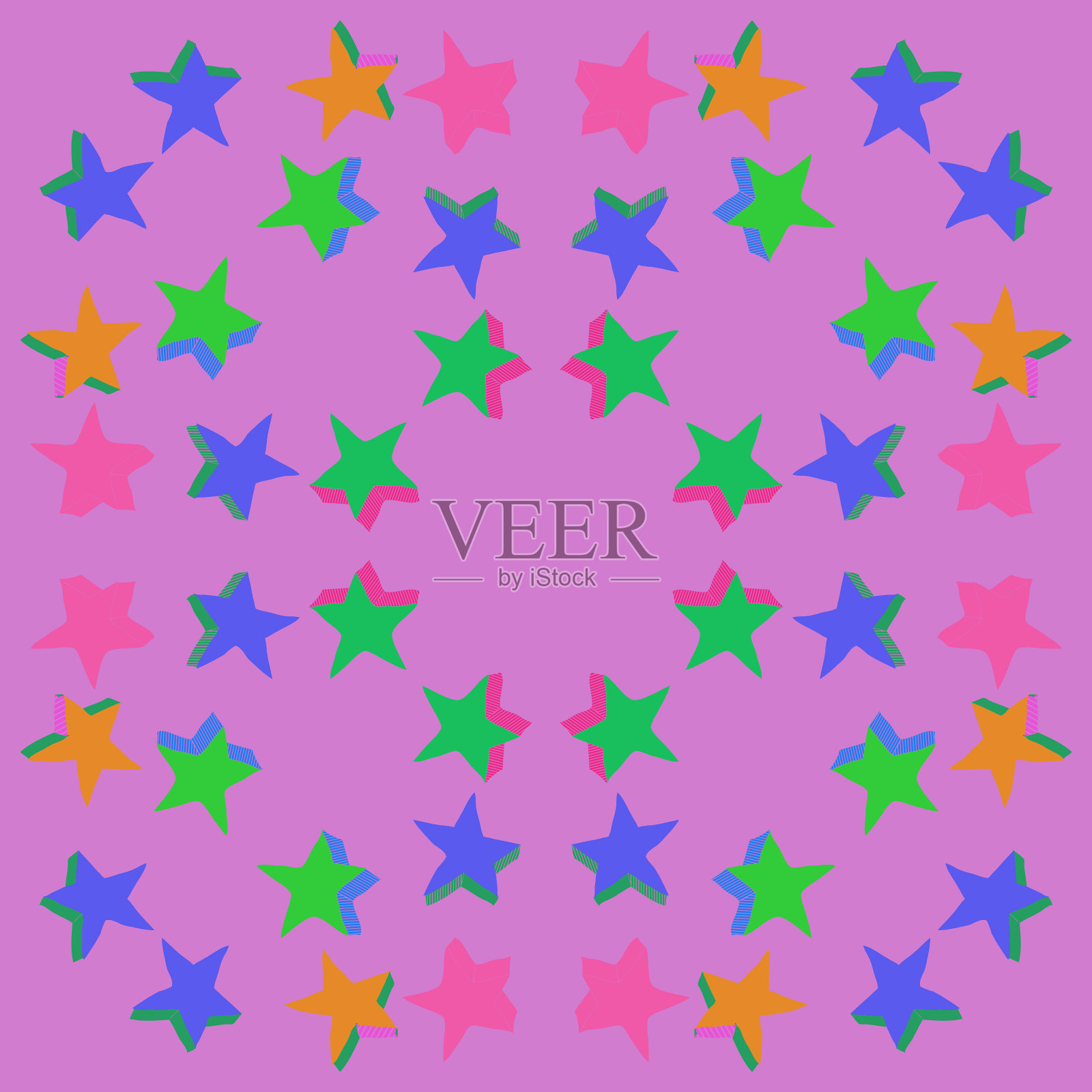 风格化彩色星星与阴影。手绘。插画图片素材