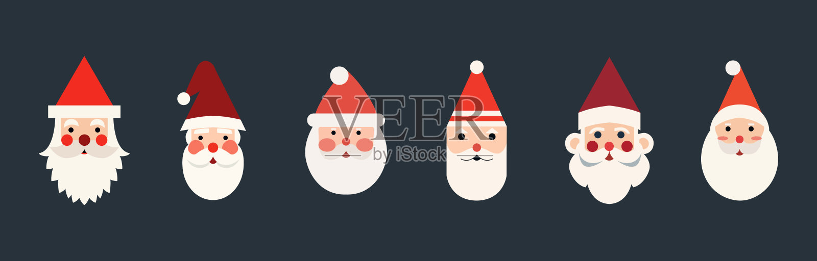 圣诞老人脸图标集。插画图片素材
