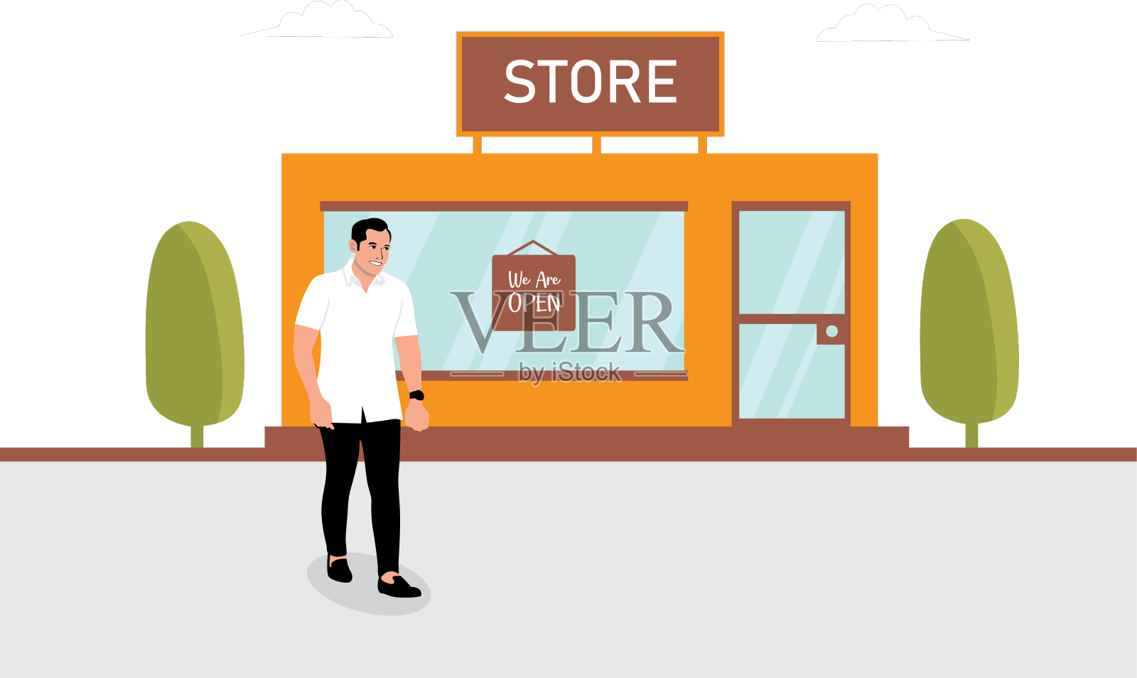 一个人站在商店大楼前设计元素图片