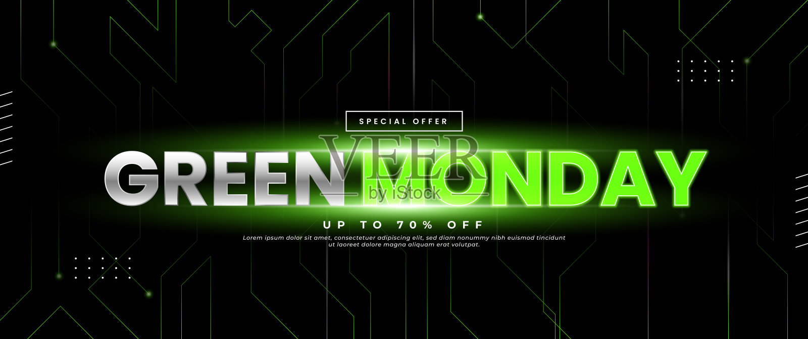 绿色星期一横幅设计零售促销插画图片素材