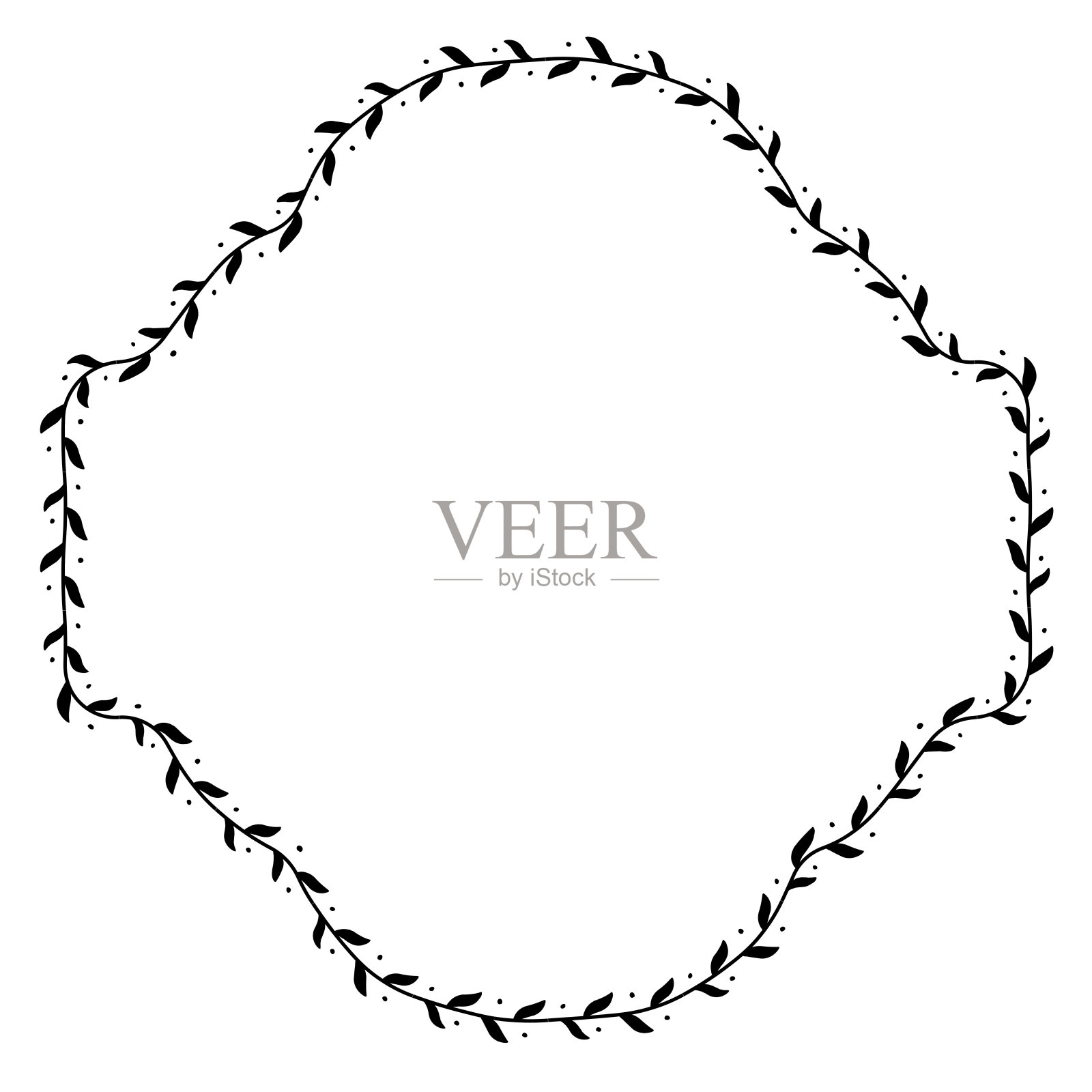 叶花环方形框架廓形黑色水平复古框架花花叶边界豪华华丽的艺术叶元素设计插画图片素材