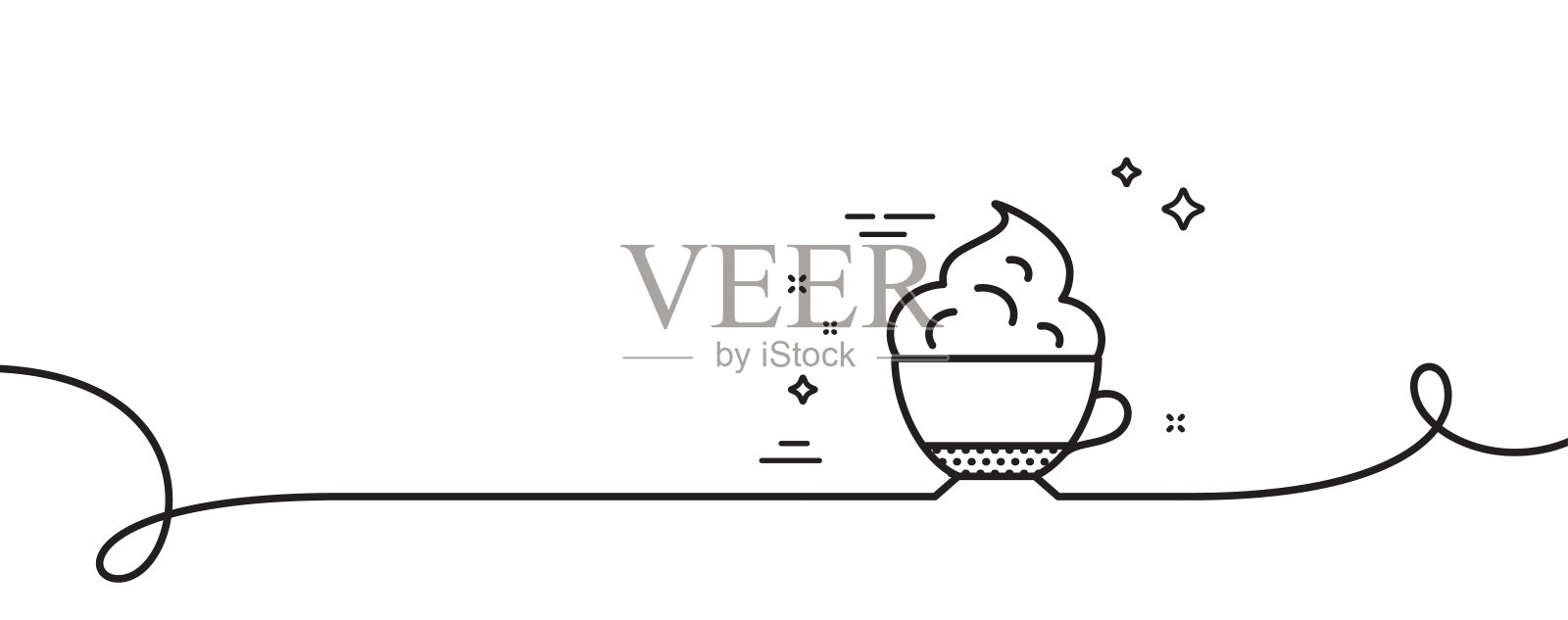 卡布奇诺咖啡的标志。鲜奶油标志。带旋度的连续线。向量插画图片素材