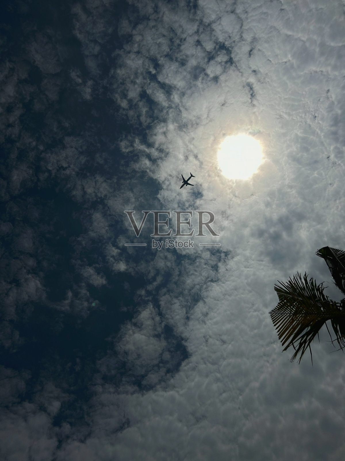 一架飞机在太阳旁边飞行照片摄影图片