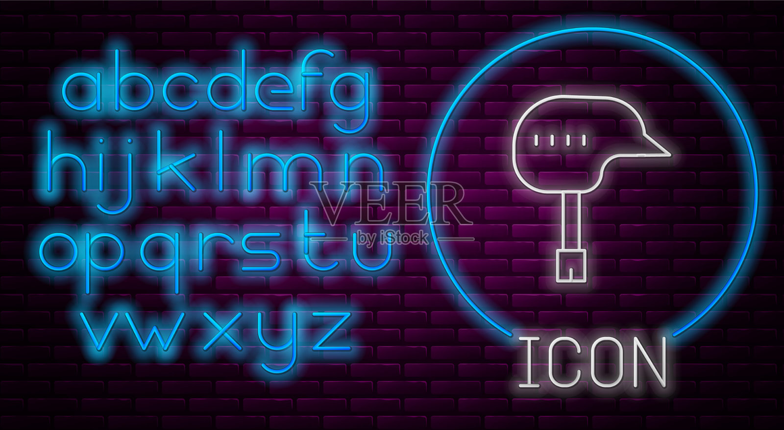 发光的霓虹灯线自行车头盔图标孤立上插画图片素材