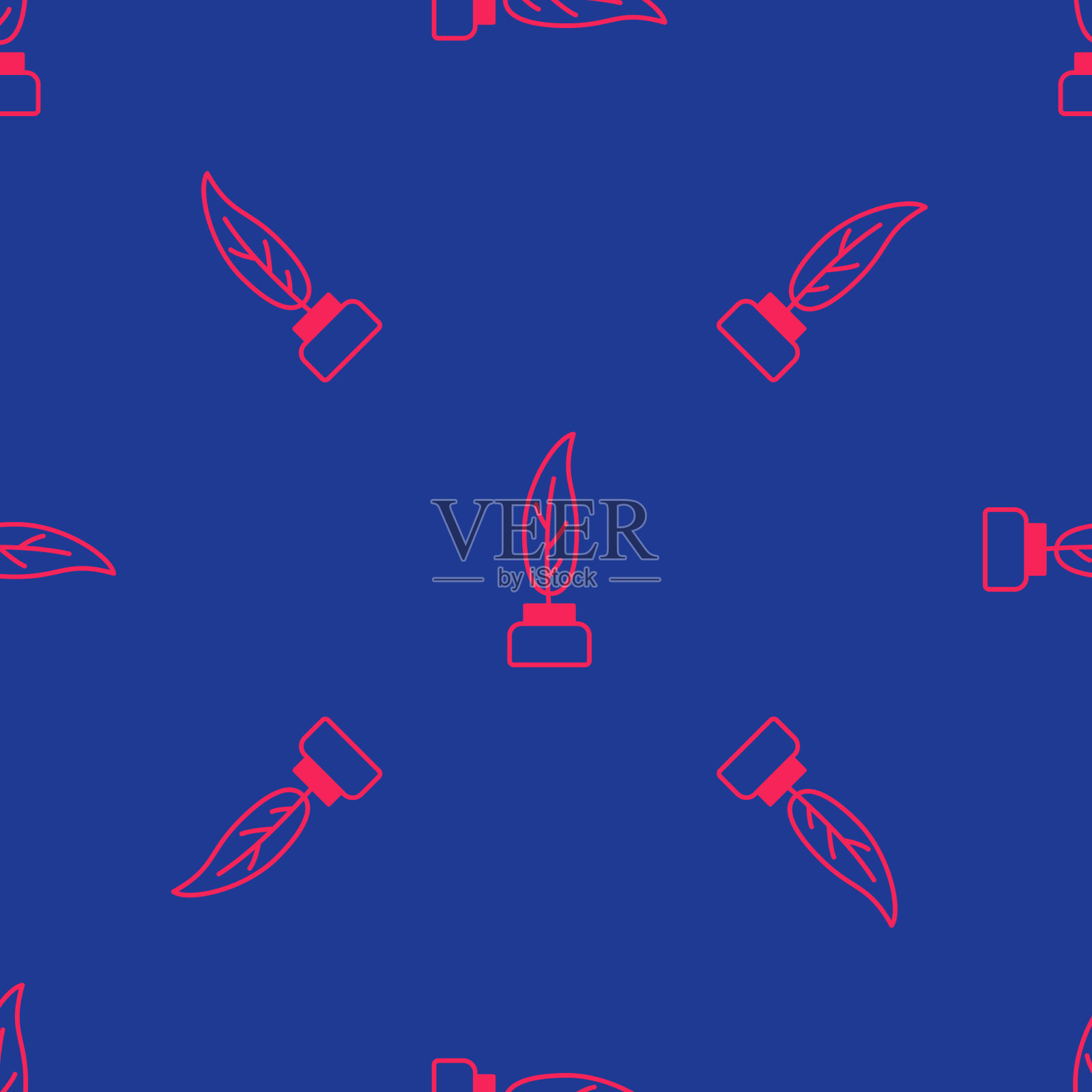 红羽毛与墨水瓶图标隔离无缝插画图片素材