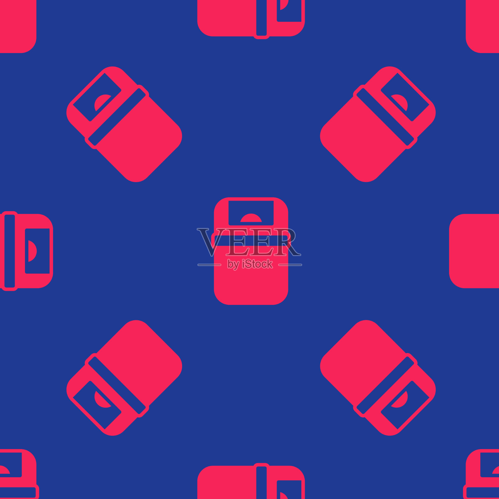 红色垃圾桶图标隔离无缝图案上插画图片素材