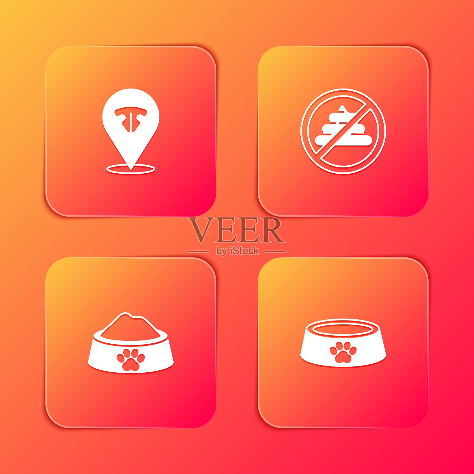 设置猫鼻子不拉屎宠物食品碗和图标插画图片素材