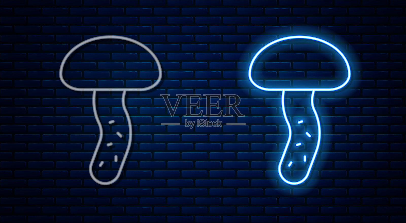 发光的霓虹灯线蘑菇图标孤立的砖插画图片素材