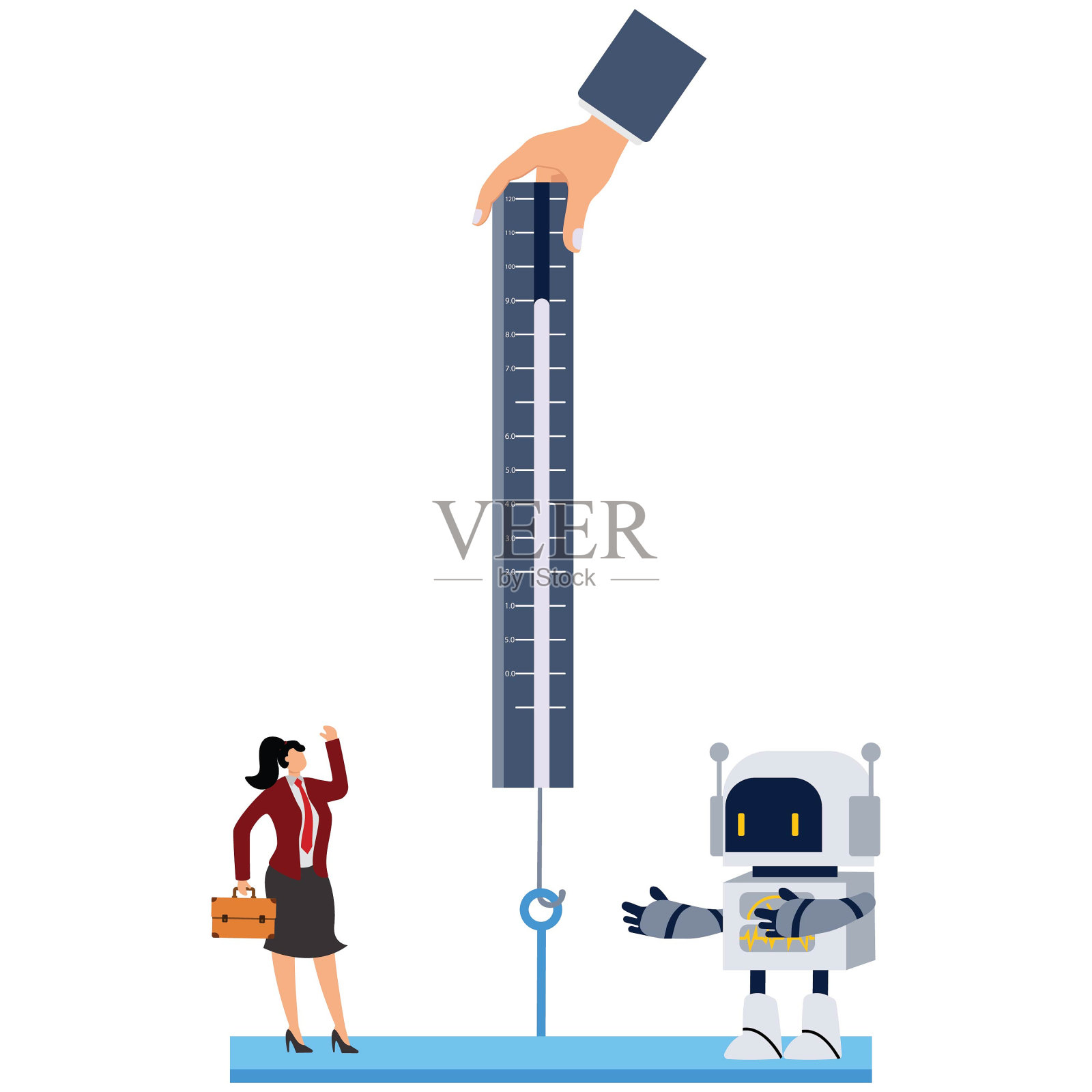 女商人vs机器人天平插画图片素材