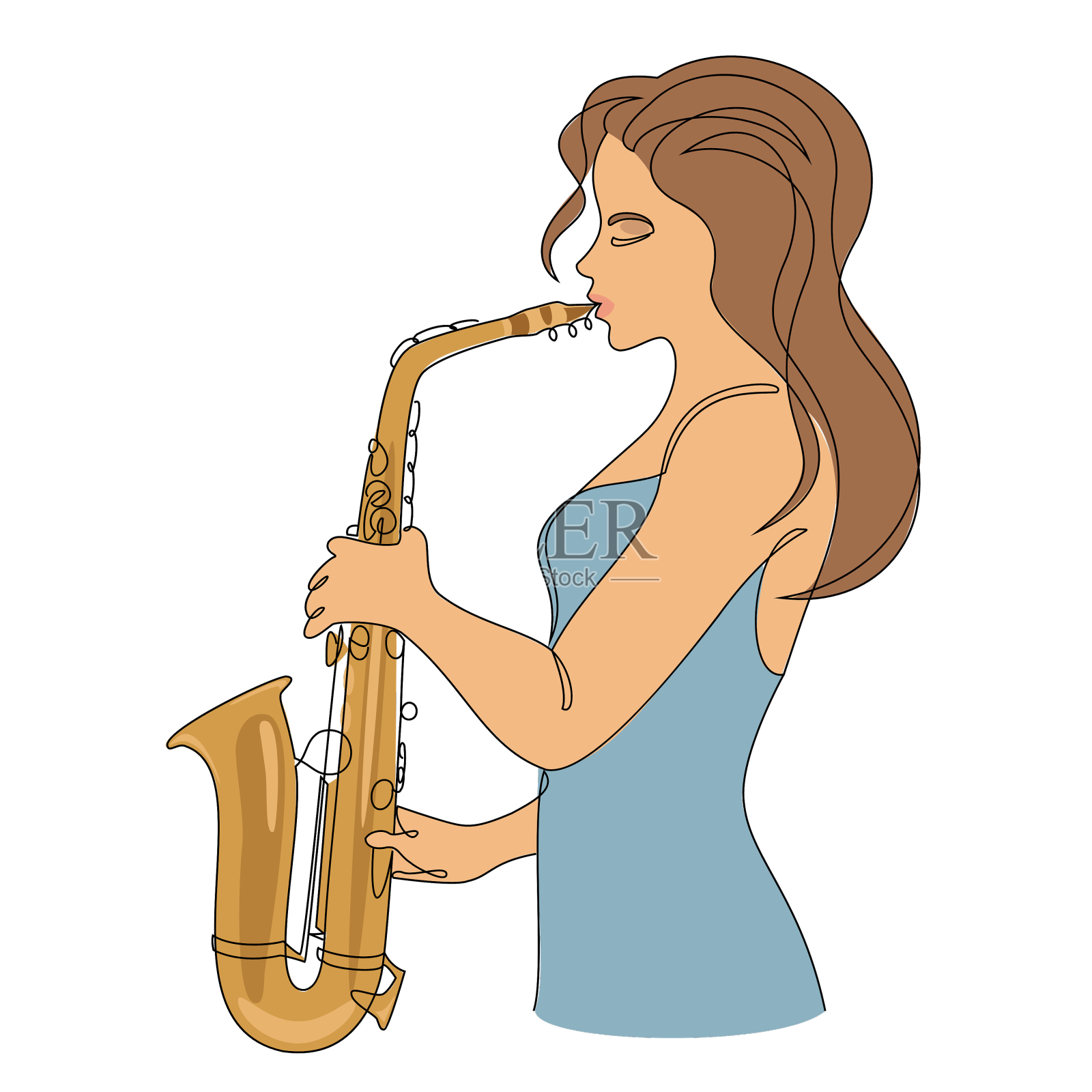 一个吹萨克斯管的美女剪影设计元素图片
