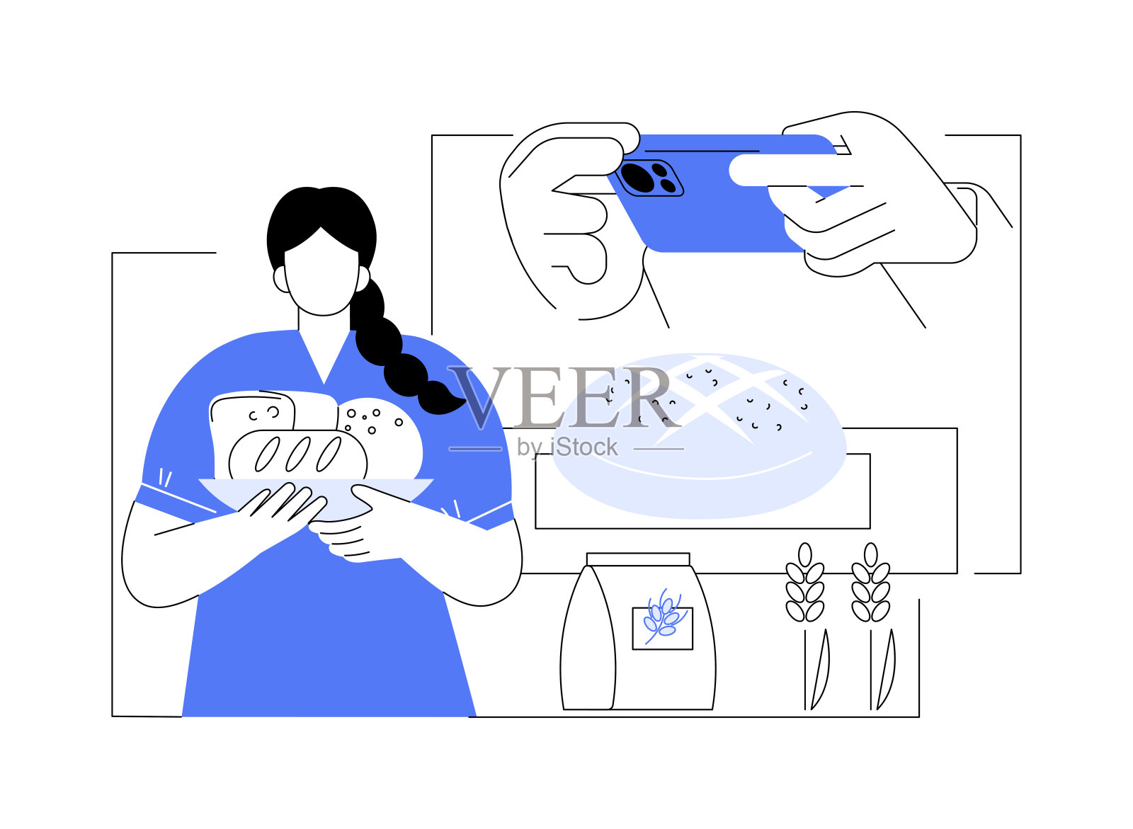 烘烤新鲜面包孤立的卡通矢量插图。插画图片素材