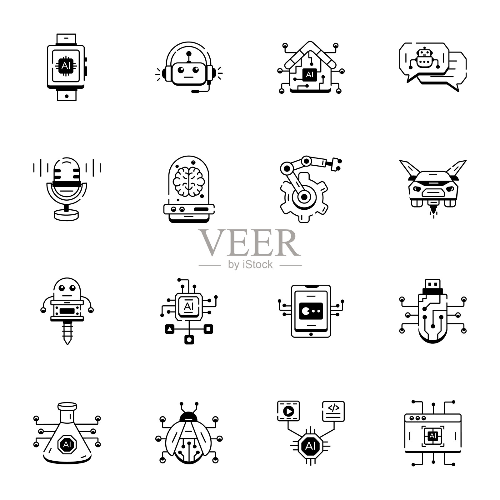 描述AI创新的轮廓图标集合插画图片素材