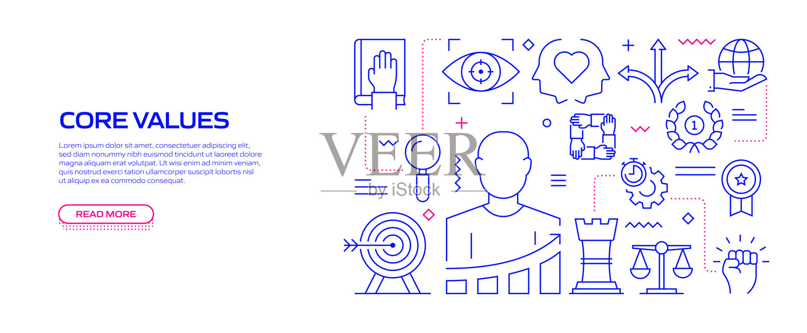 核心价值相关的横幅设计,网页,标题,小册子,年度报告和书籍封面插画图片素材