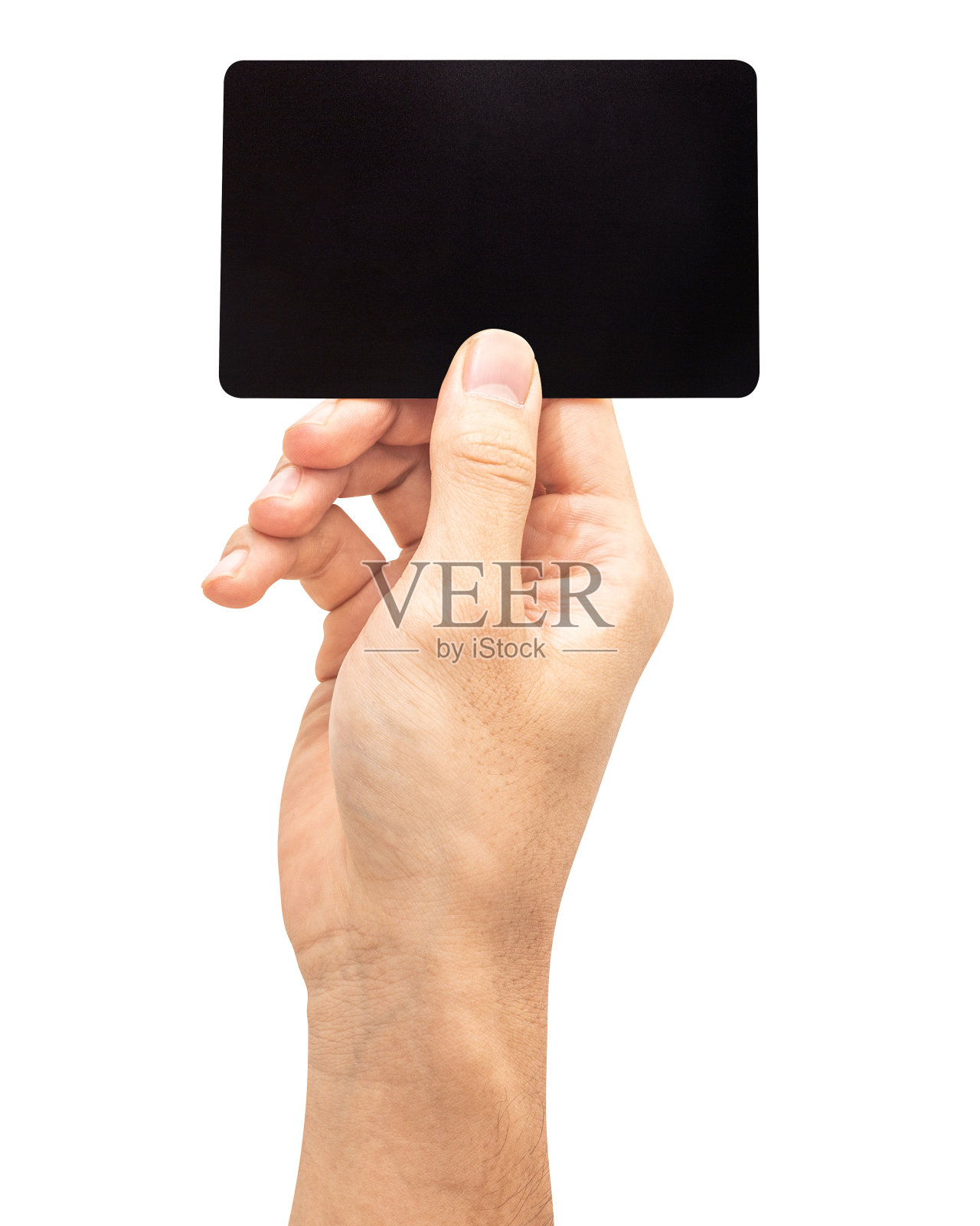 这个人手里拿着一张白色背景的黑牌。照片摄影图片
