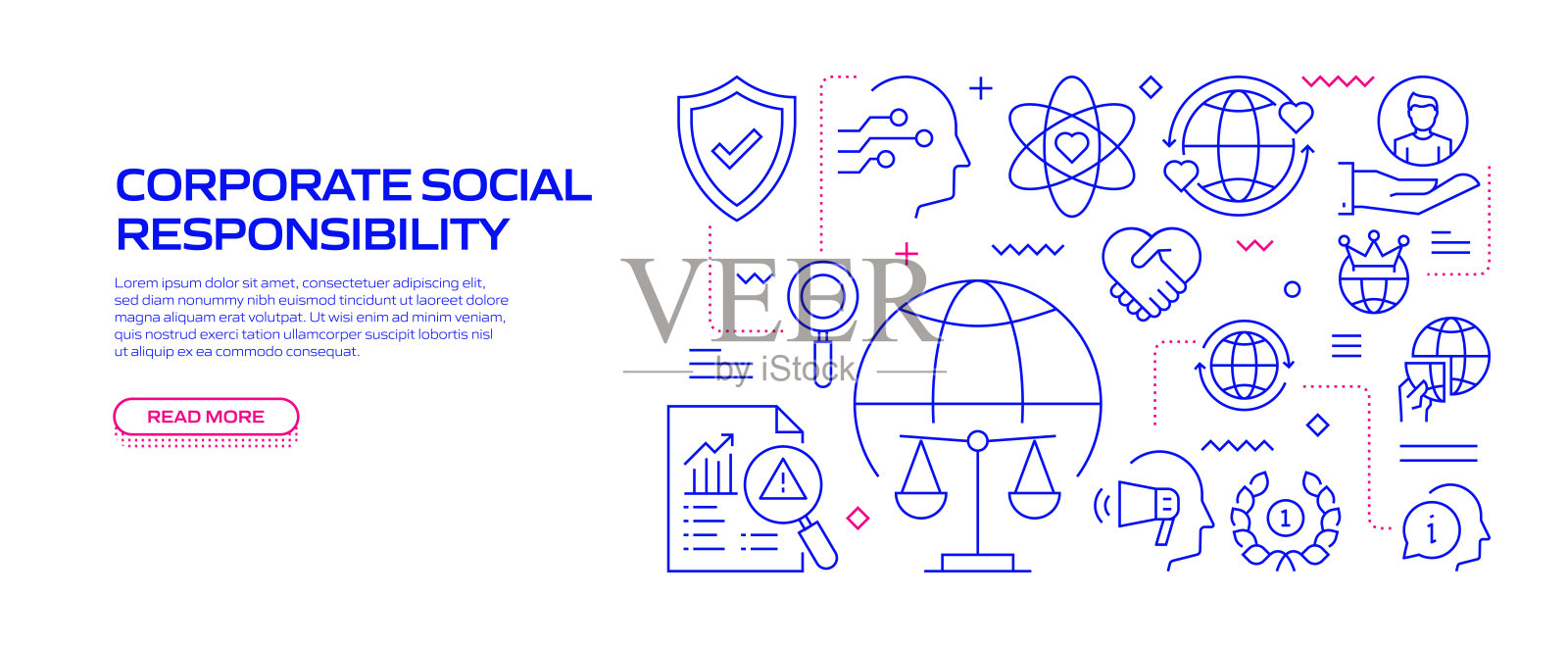 企业社会责任相关的网页,标题,小册子,年报和书籍封面的横幅设计插画图片素材