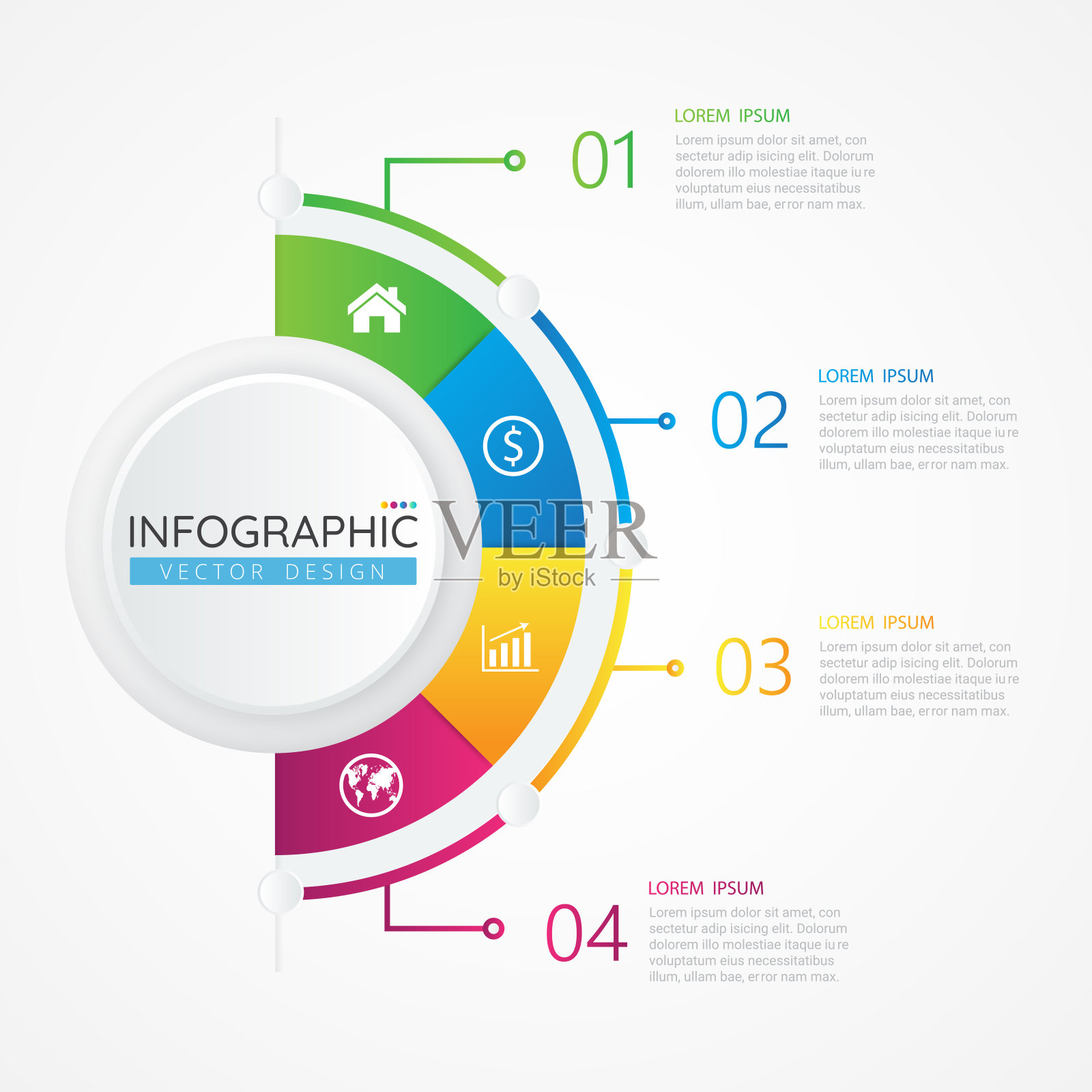 信息图设计模板与图标和4个选项或步骤演示横幅,工作流程布局,流程图,流程图,信息图。矢量信息图的业务概念插画图片素材