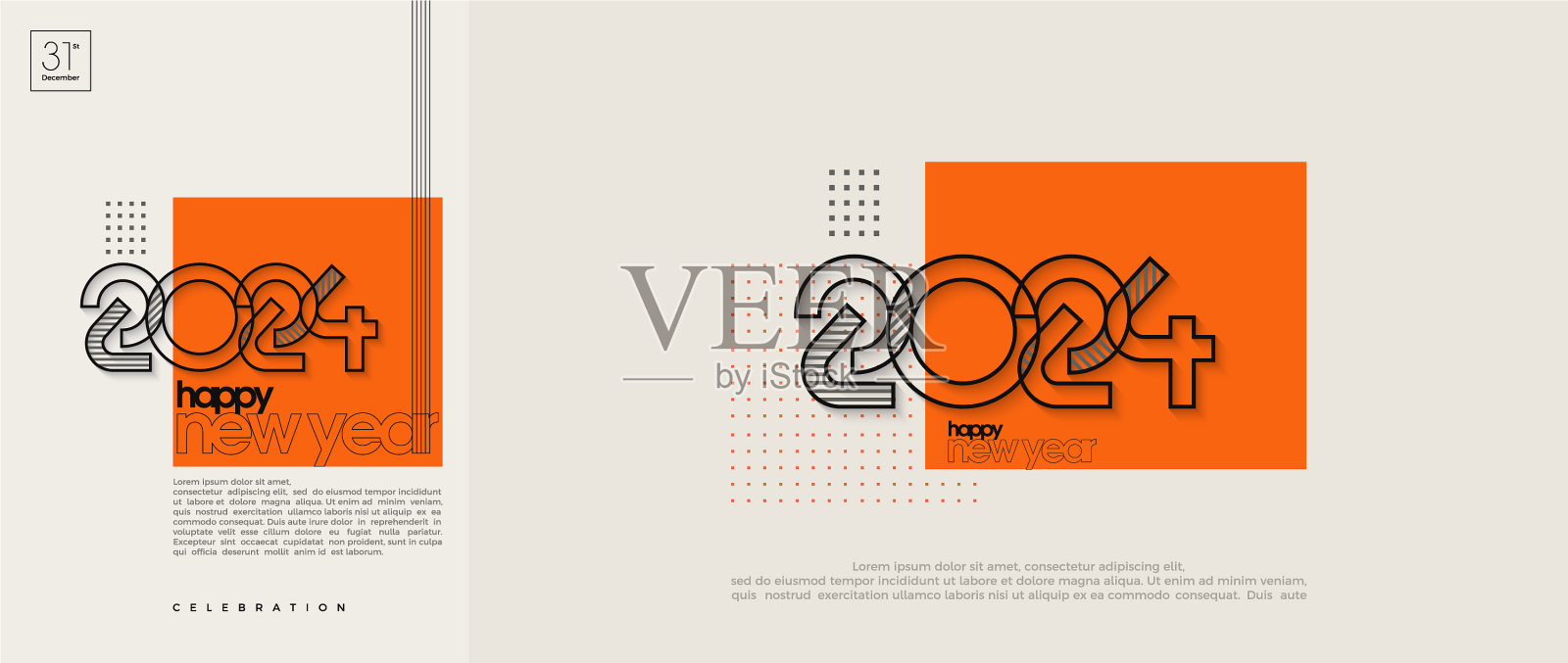 2024年新年快乐,复古经典插画图片素材