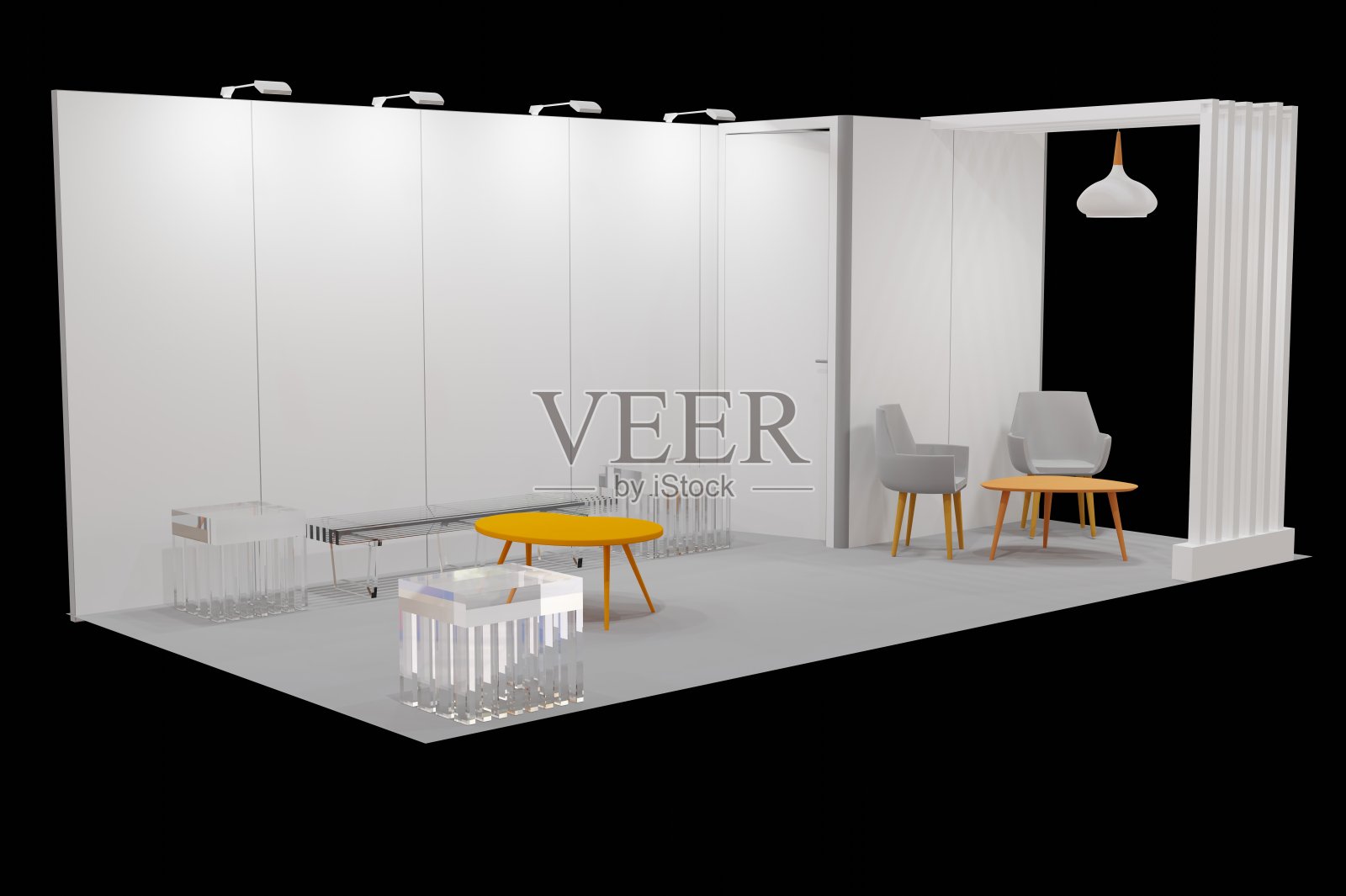 展位。展位。贸易展览摊位。三维渲染照片摄影图片