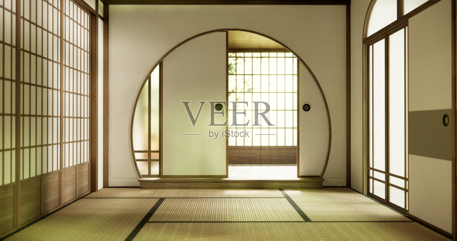 室内,空房间和榻榻米地板房间现代风格。照片摄影图片