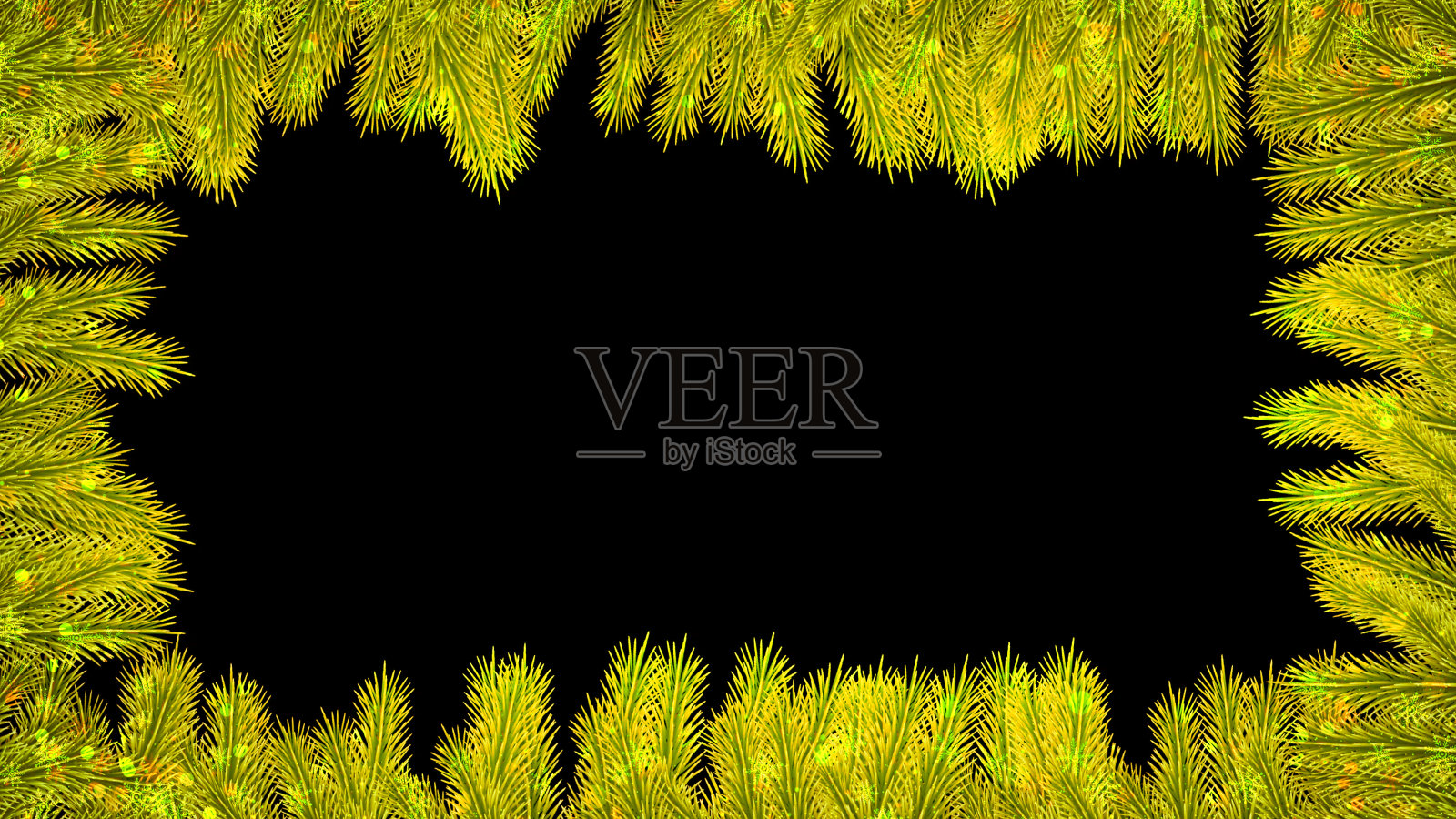 黑色背景上的金色圣诞树叶子插画图片素材