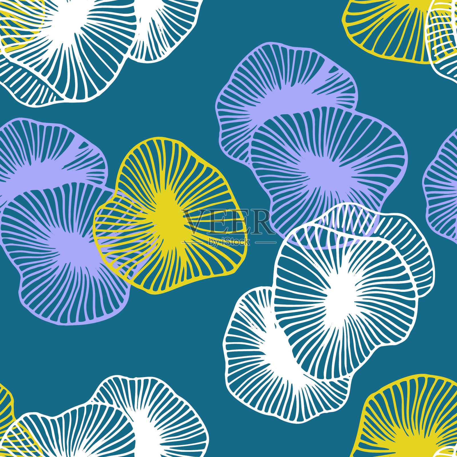 无缝涂鸦图案抽象的海洋植物插画图片素材