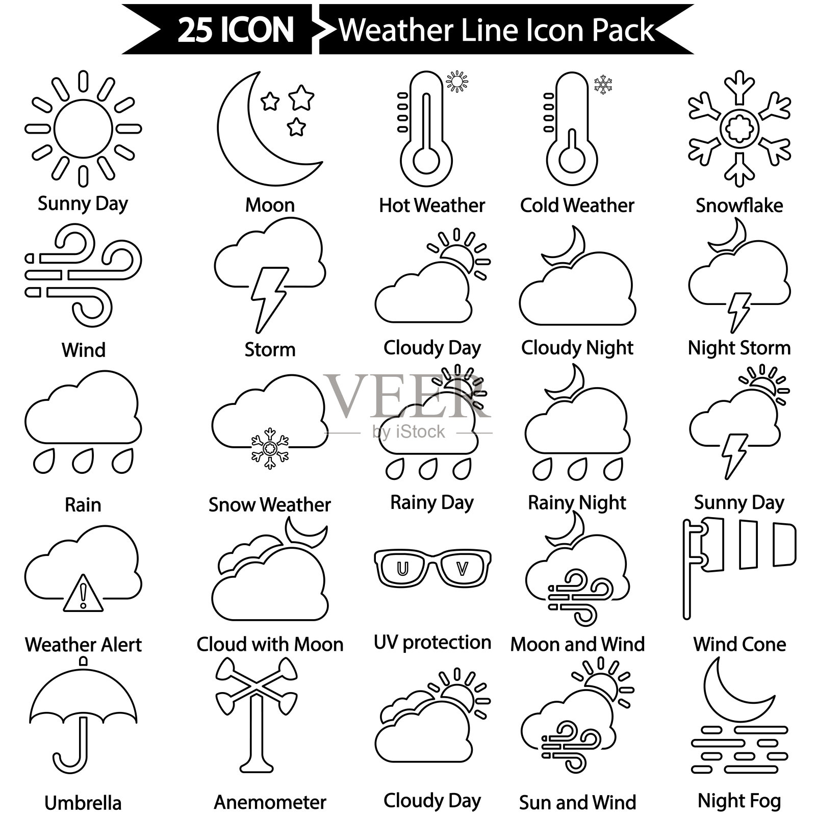 天气图标包在大纲风格插画图片素材