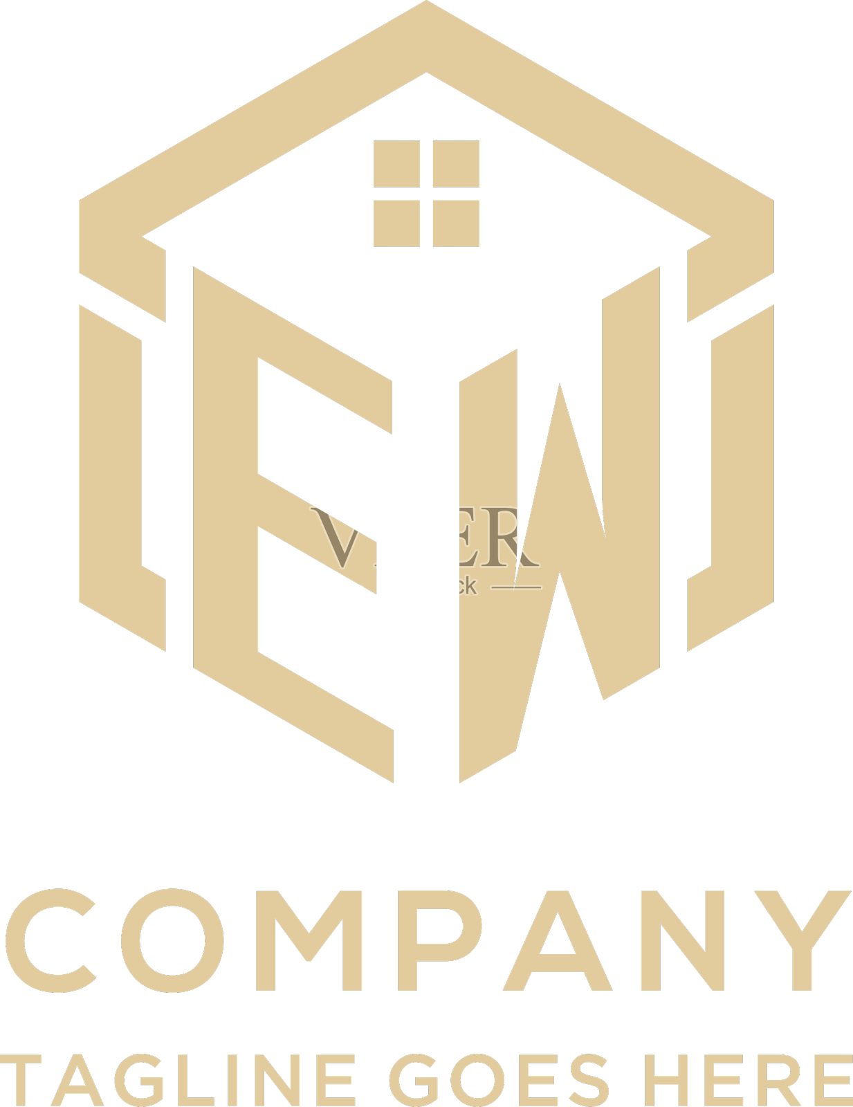 首字母新标志与抽象的家庭屋顶六边形设计元素图片