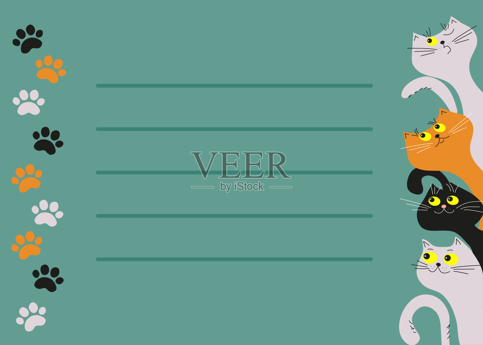 横幅,相框,高射炮和有趣的小猫。卡通猫,猫的踪迹。宠物。用于题字、文字的地方。插画图片素材