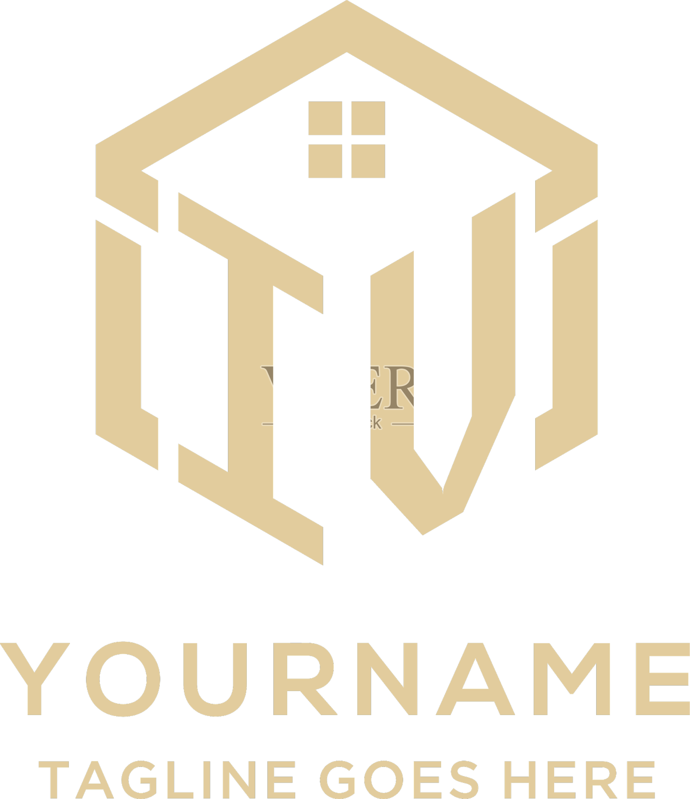 首字母iv标志与抽象的家庭屋顶六边形设计元素图片