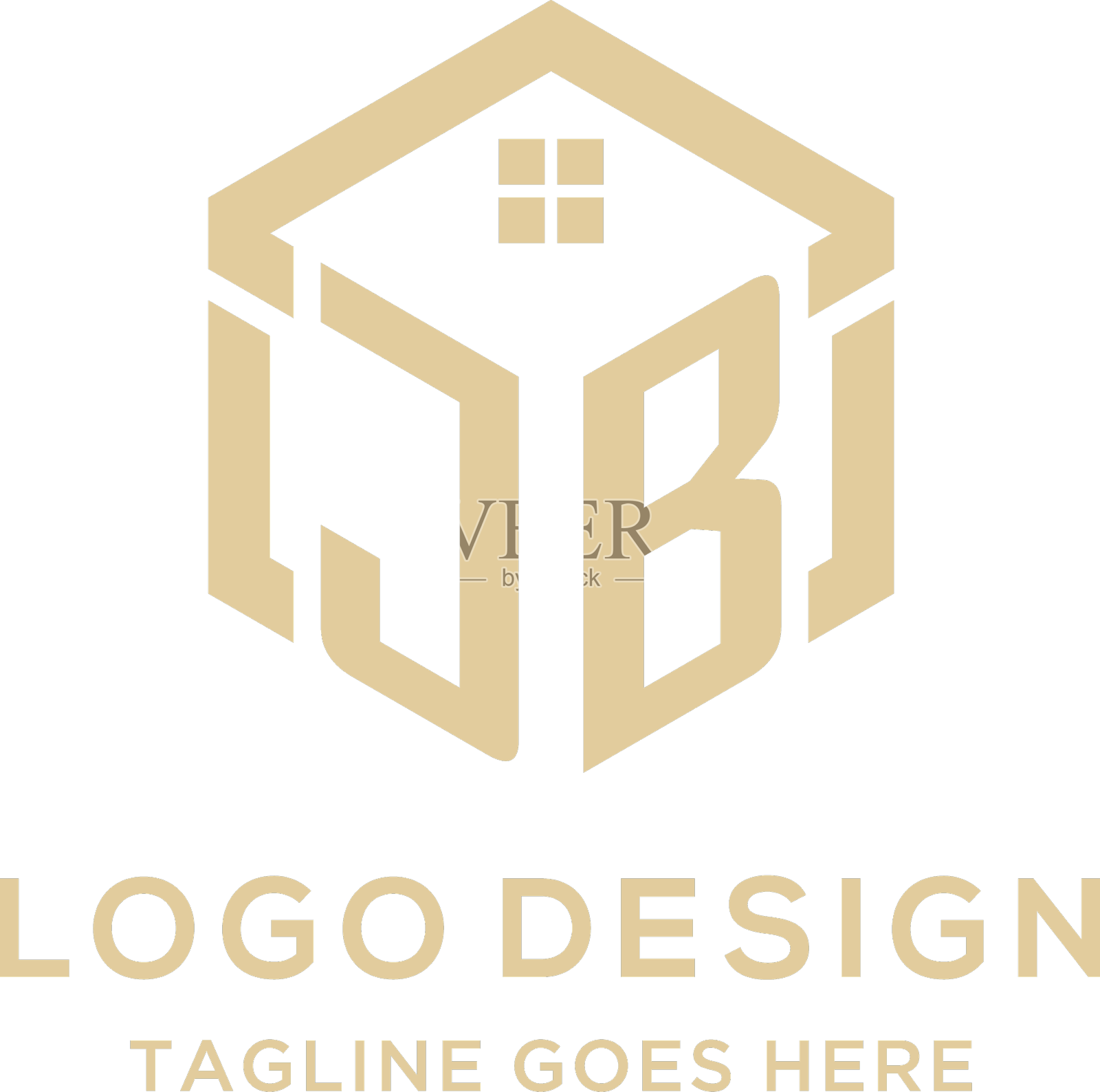 缩写jb标志与抽象的房屋六边形屋顶设计元素图片