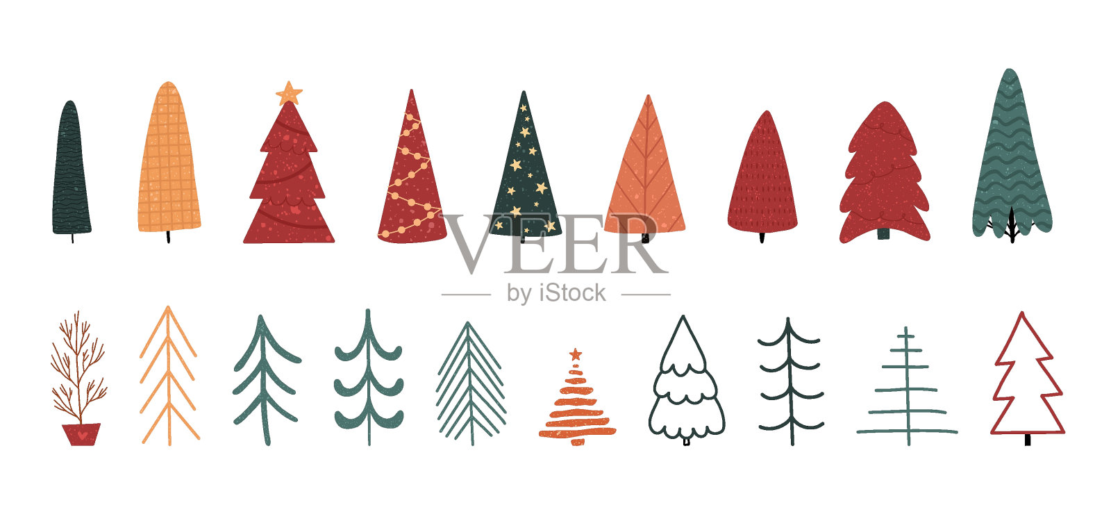 圣诞树矢量素材。圣诞快乐,新年快乐。带有圣诞符号的节日海报。插画图片素材