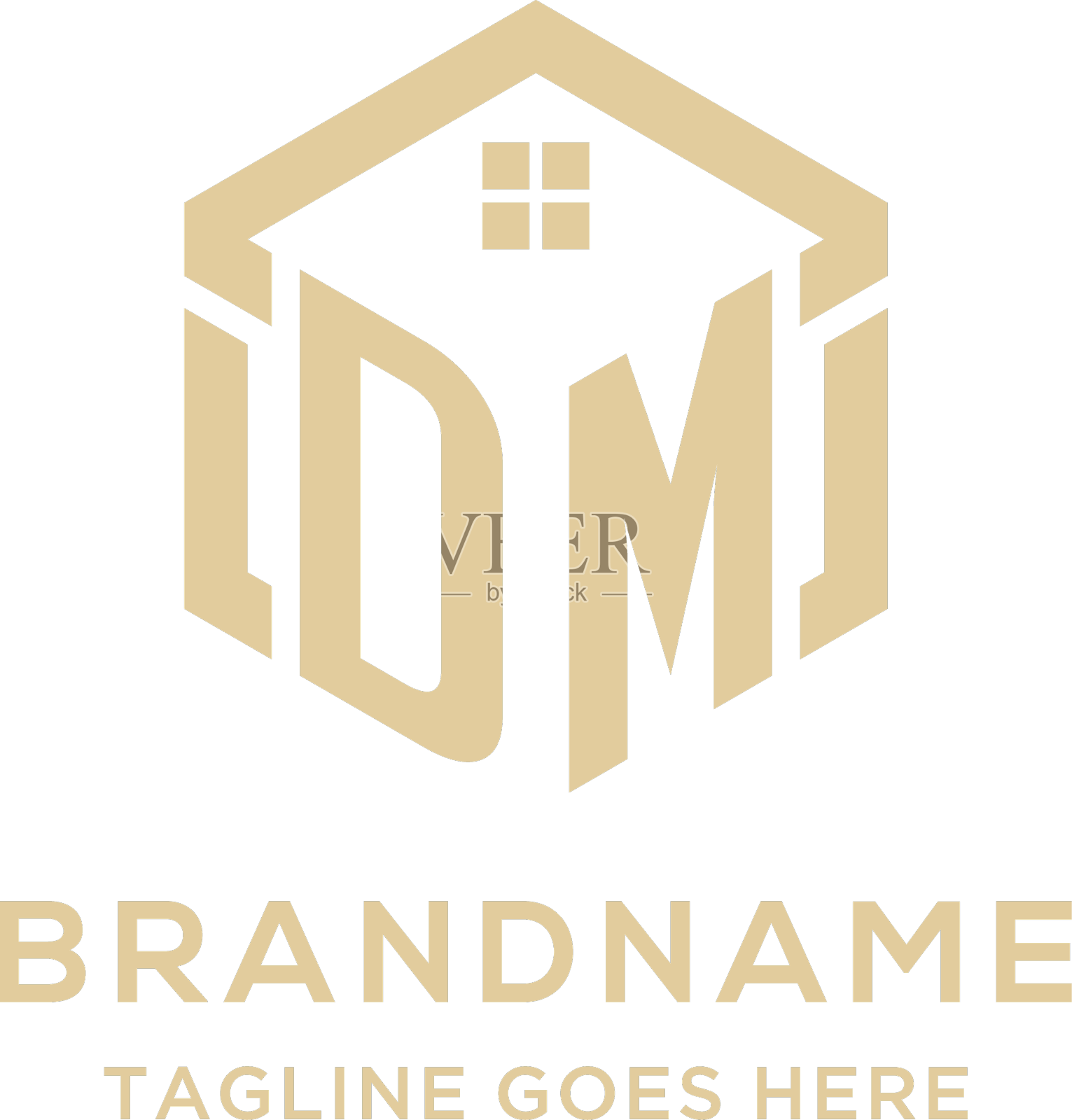 首字母dm标志与抽象的家庭屋顶六边形设计元素图片
