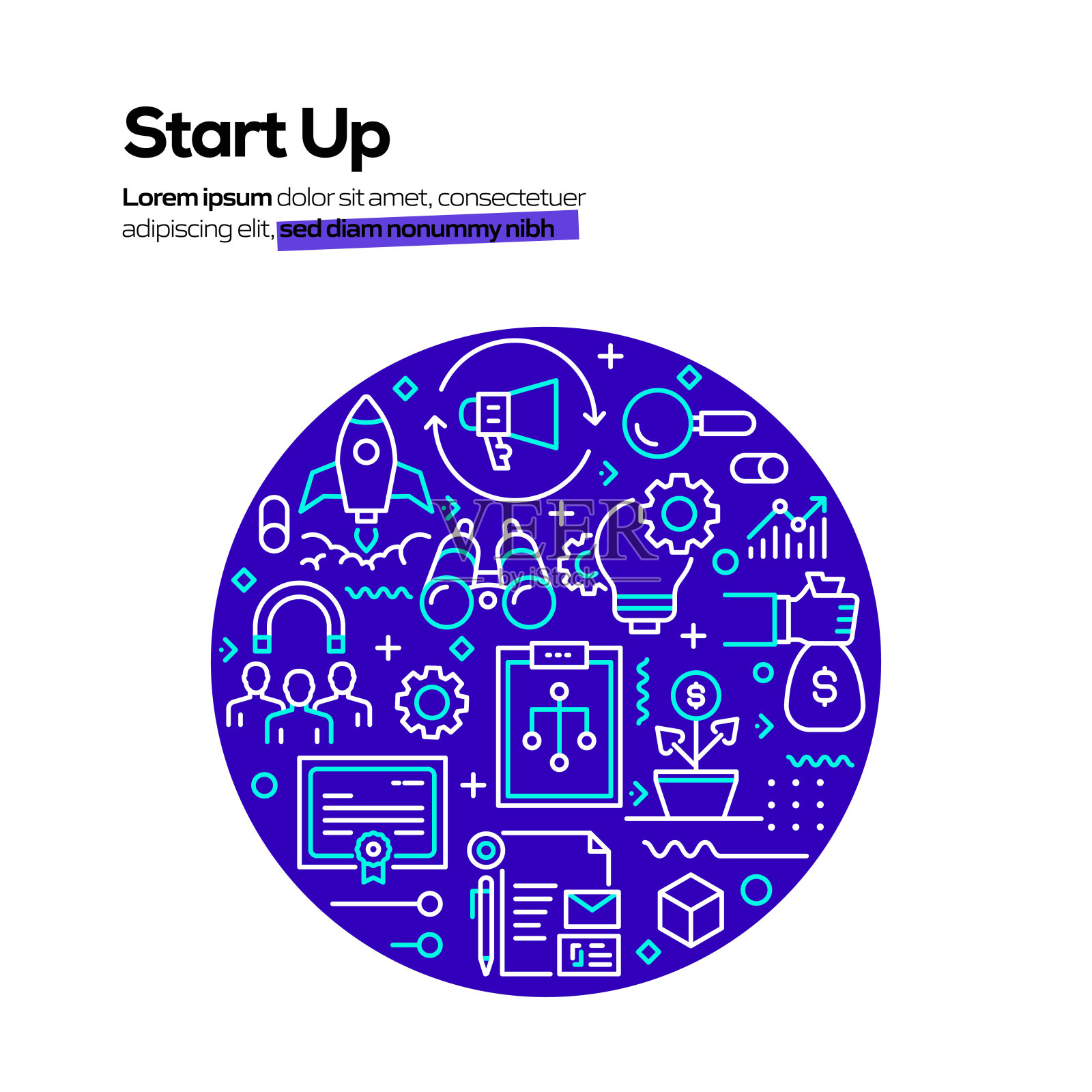 启动相关的线风格横幅设计的网页,标题,小册子,年度报告和书籍封面插画图片素材