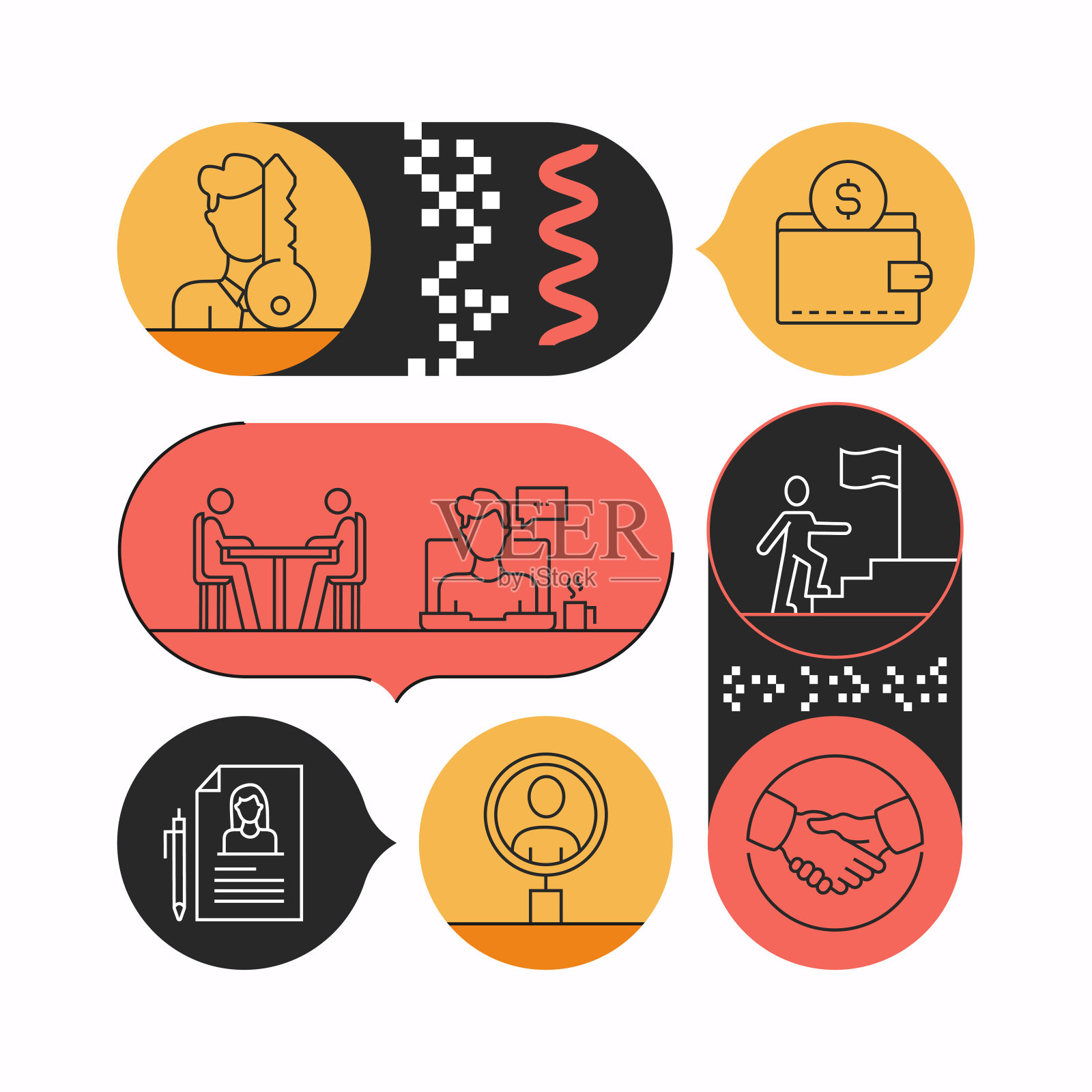 招聘相关的矢量横幅设计概念。全局多球体随时可用的模板。网页横幅,网站标题,杂志,移动应用程序等。现代设计。插画图片素材