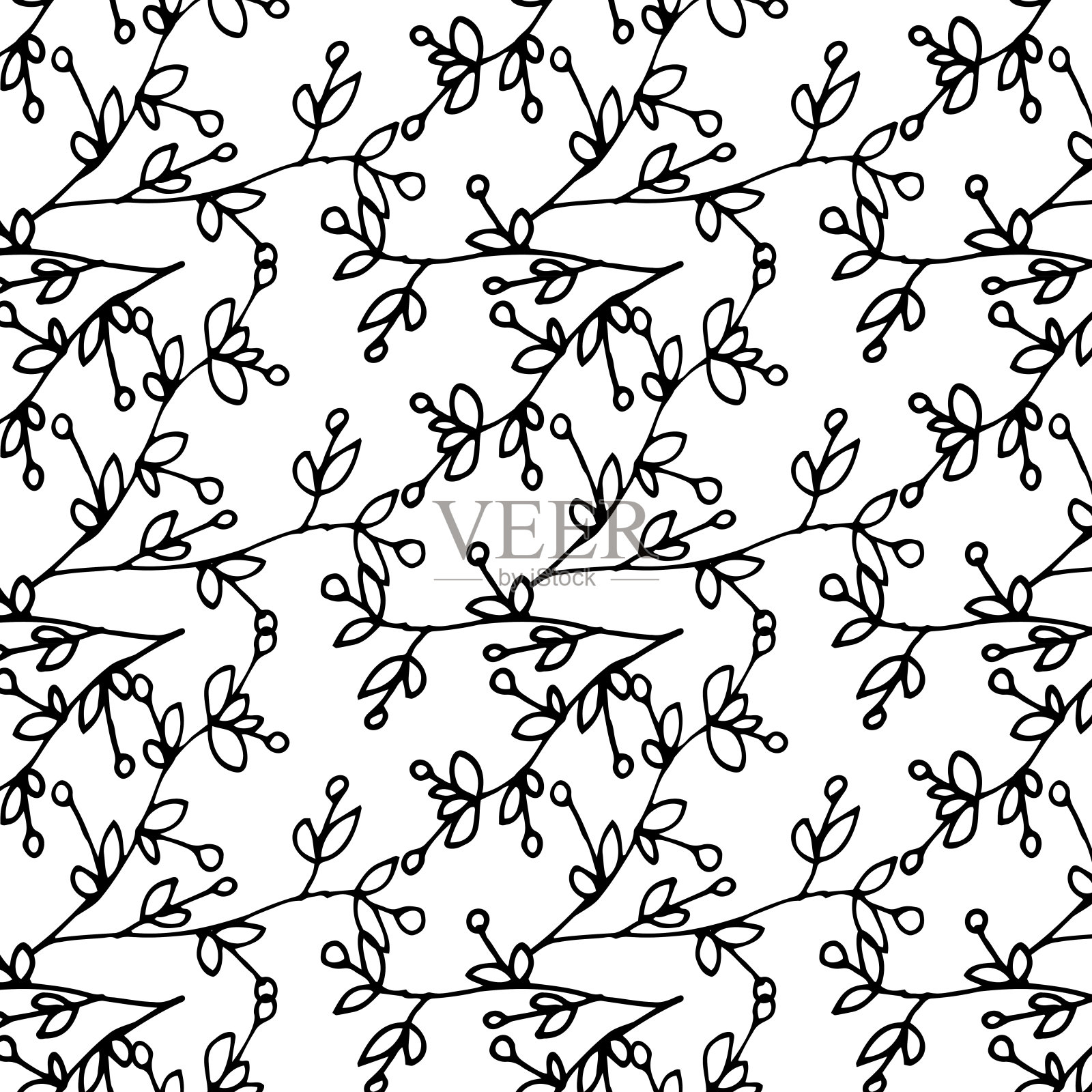 黑白樱花无缝图案插画图片素材